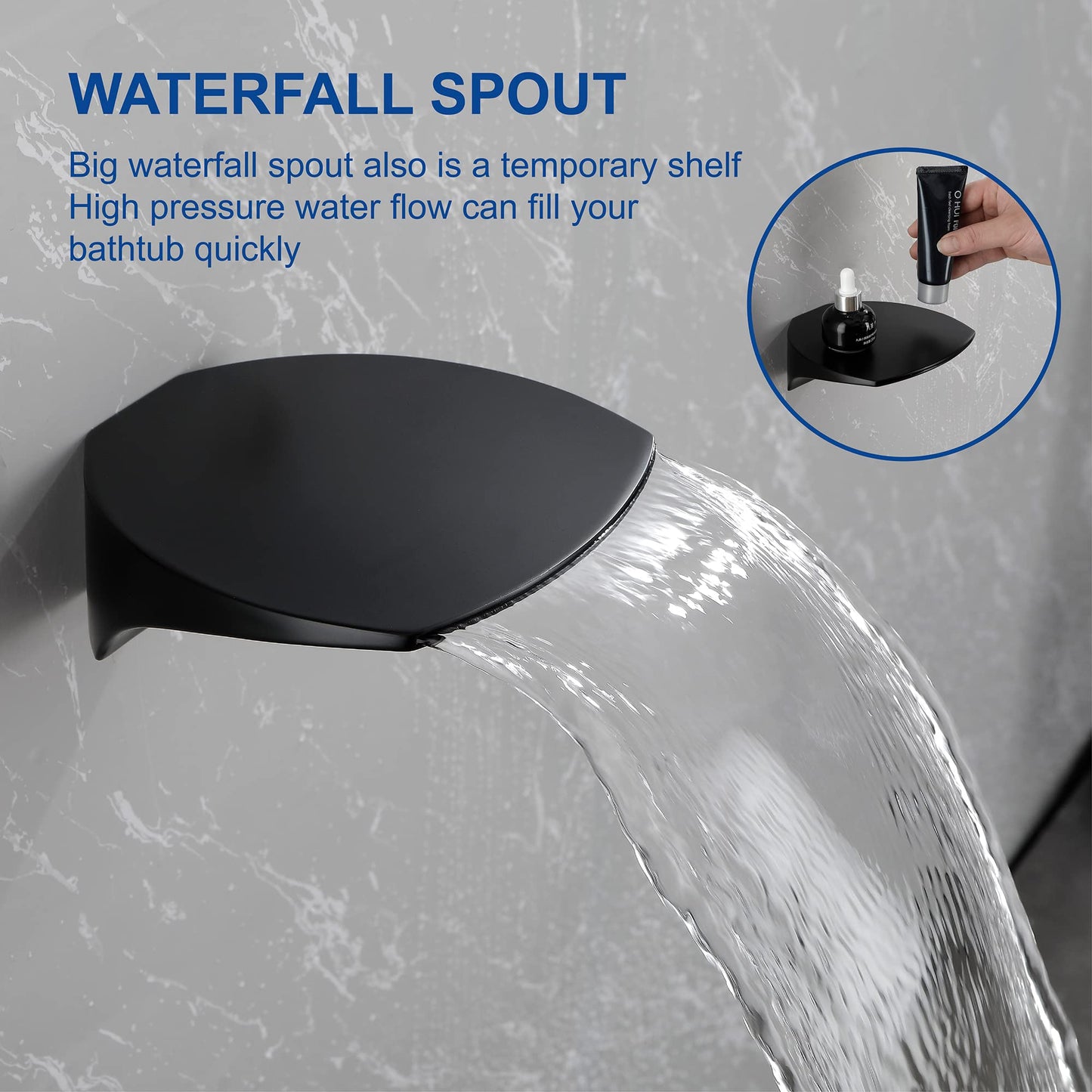 SHAMANDA Shower System with Waterfall Tub Spout and Handheld Shower Head, 12" Rain Shower Faucet Sets Complete with Shower Round-in Valve and Trim Wall Mount, Brushed Gold, L101-3