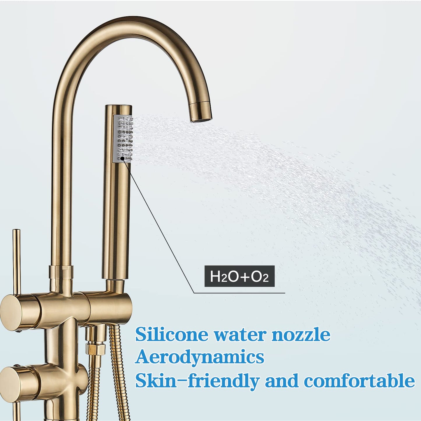 YAGATAP Freestanding Bathtub Faucet Floor Mount Tub Filler Matte Black High Flow Shower Faucets with Handheld Shower Mixer Taps Swivel Spout