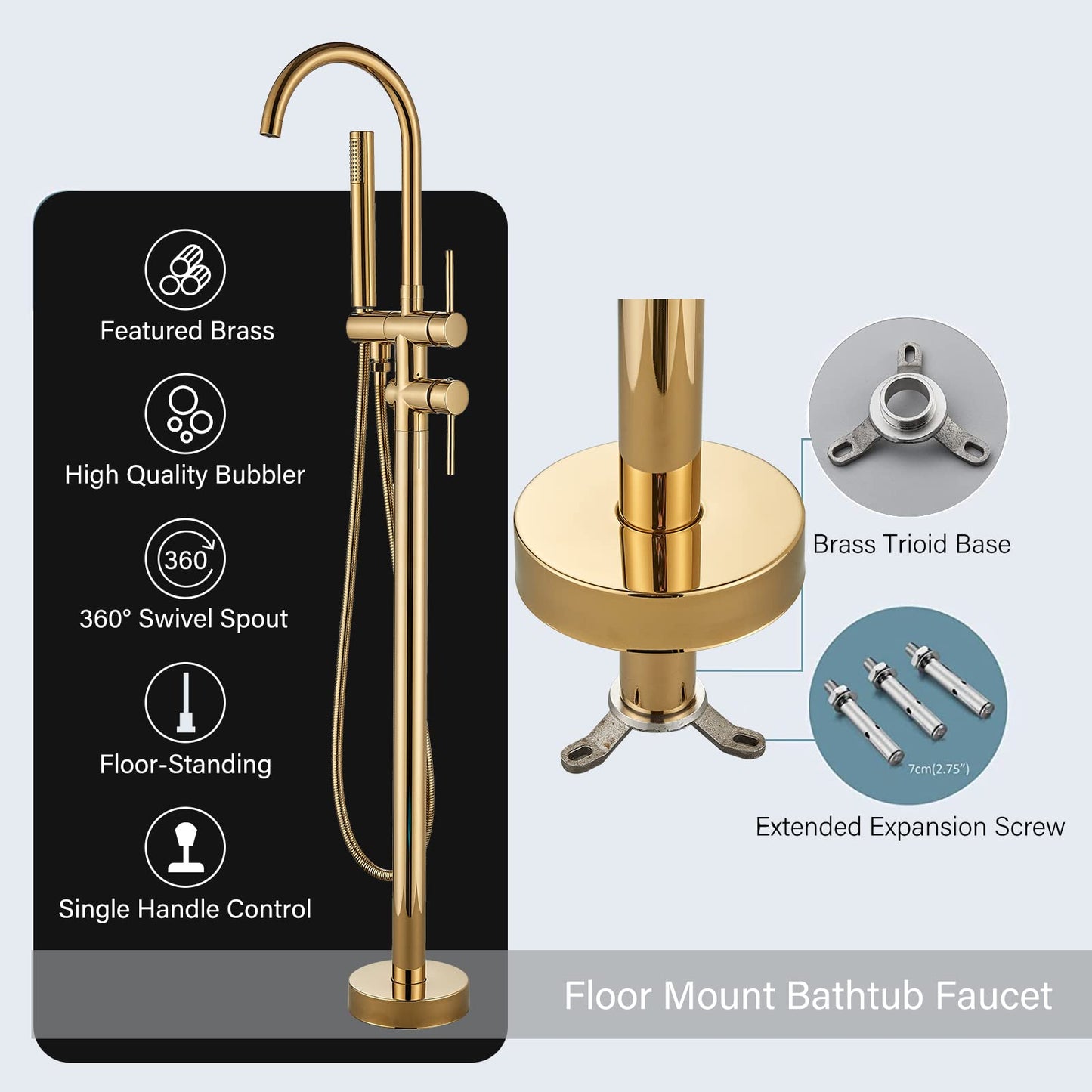 YAGATAP Freestanding Bathtub Faucet Floor Mount Tub Filler Matte Black High Flow Shower Faucets with Handheld Shower Mixer Taps Swivel Spout
