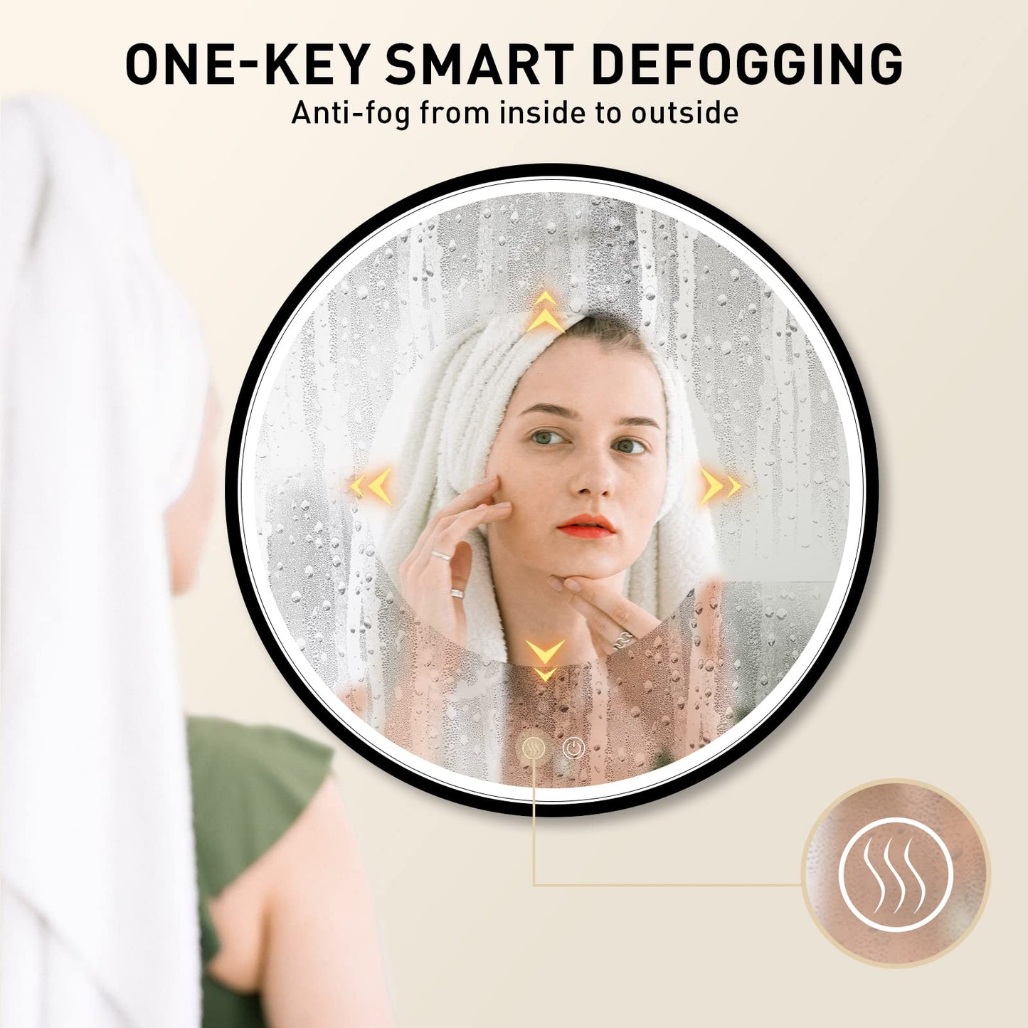 LED Round Mirror,36 Inch Gold Frame Bathroom Mirror with Light,6000K Lighted Vanity Mirror,Wall Mounted,Anti-Fog & Dimmable Touch Switch, Waterproof IP54