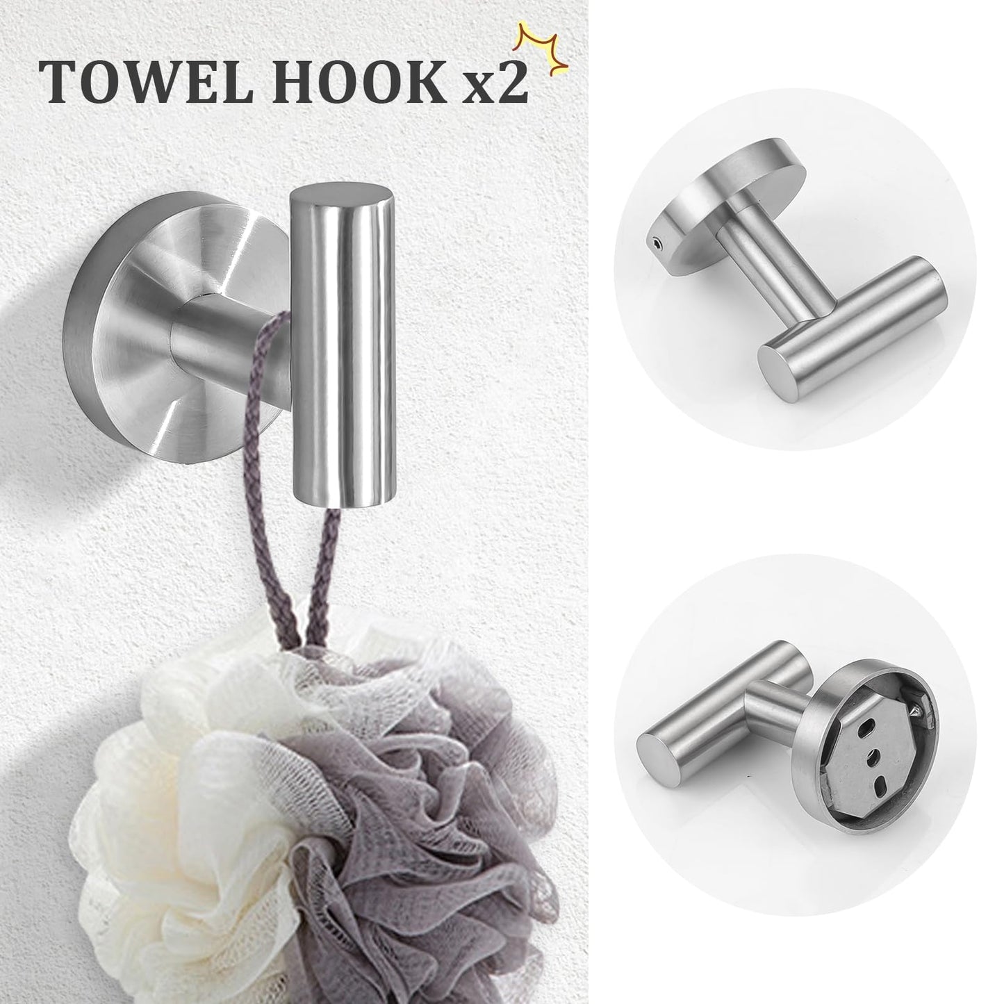 TURS Brushed Gold 5 Piece Bathroom Hardware Set, SUS304 Stainless Steel 24 Inch Bath Towel Bar Set, Round Bathroom Accessories Kit Wall Mounted