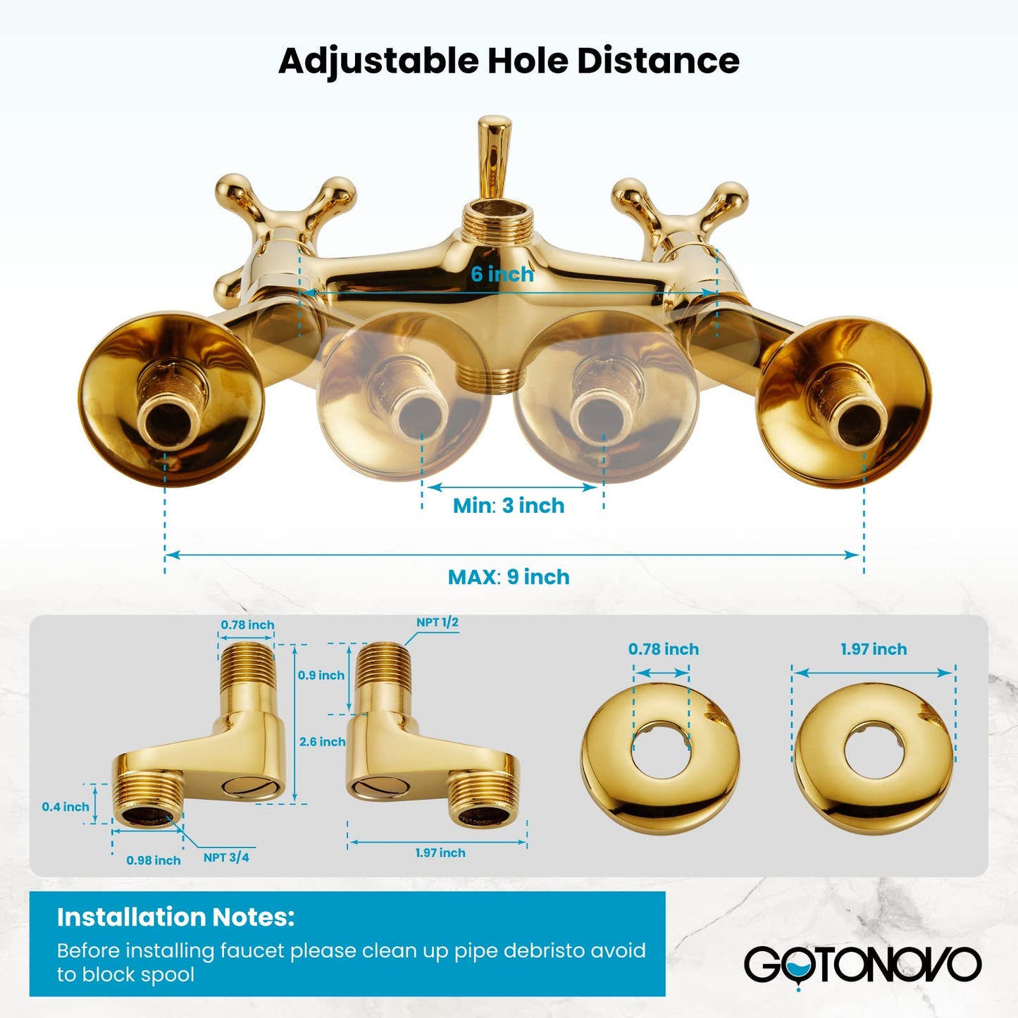 gotonovo Bathtub Clawfoot Faucet Brushed Nickel Finish Wall Mount Tub Filler with Hand Held Shower Faucet 2 Cross Handles with Tub Spout Victorian Vintage Telephone Style