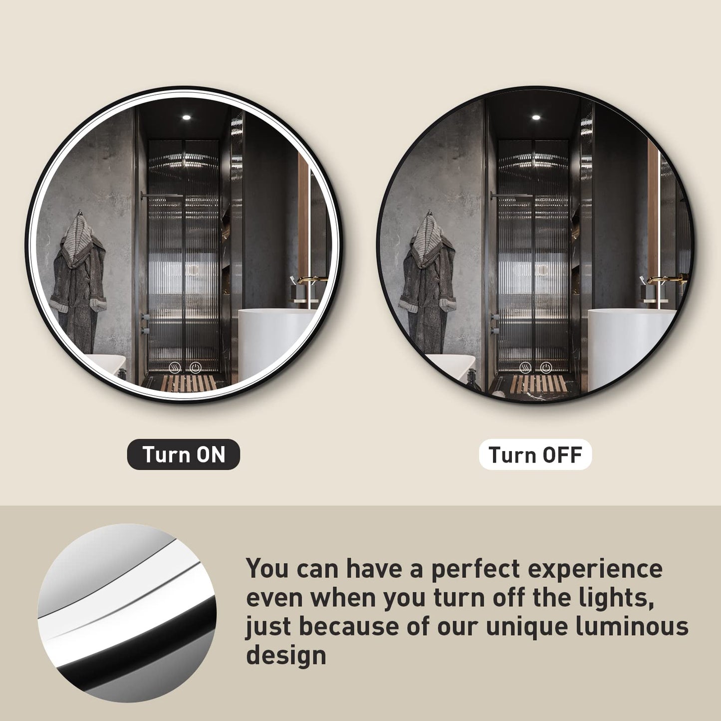 LED Round Mirror,36 Inch Gold Frame Bathroom Mirror with Light,6000K Lighted Vanity Mirror,Wall Mounted,Anti-Fog & Dimmable Touch Switch, Waterproof IP54