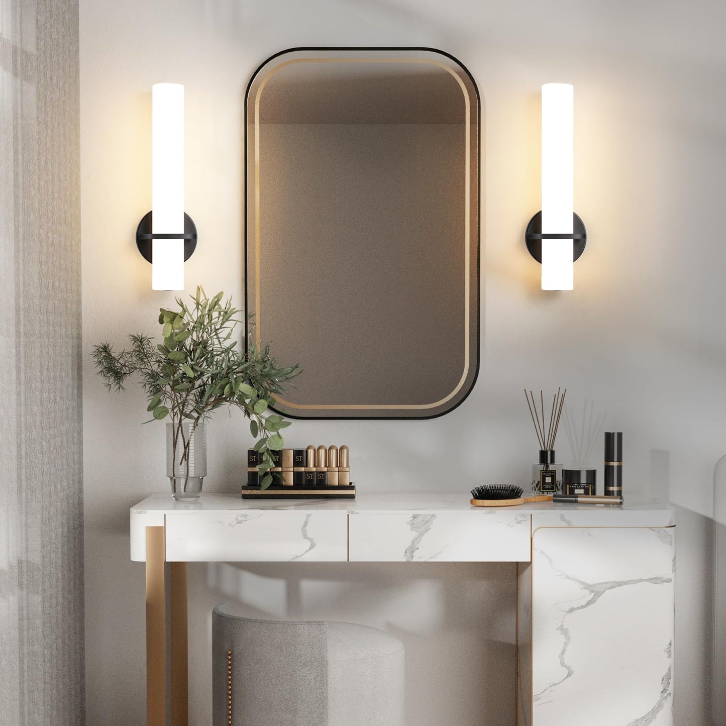 Gold Wall Sconces Set of Two - Dimmable Modern Sconces Wall Lighting 18W 3000K Led Wall Lights Acrylic Lampshade Hardwired Wall Light Fixtures for Living Room Bedroom Bathroom Hallway 18inch