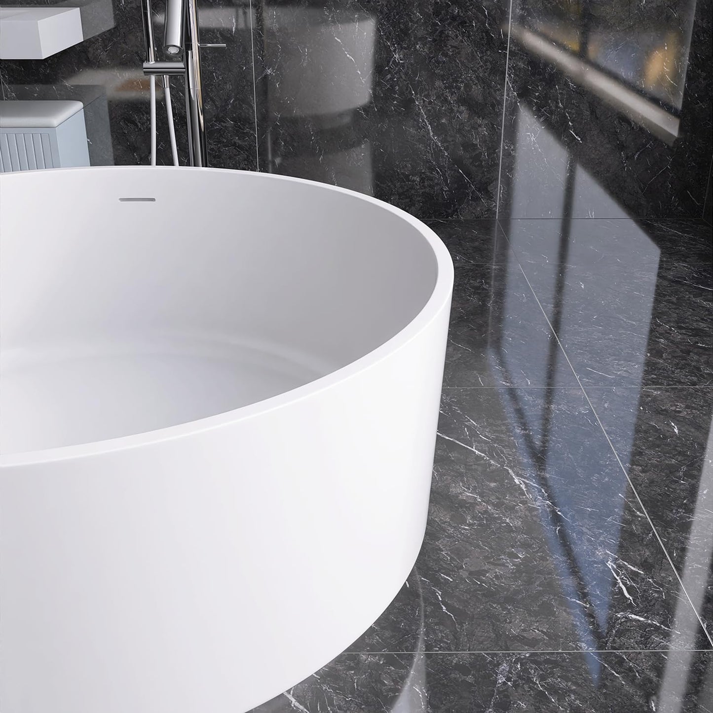 51'' Japanese Soaking Tub Freestanding Bathtub Resin Stone Bathtubs Deep soaking Tub with Overflow and Pop-up Drain - White