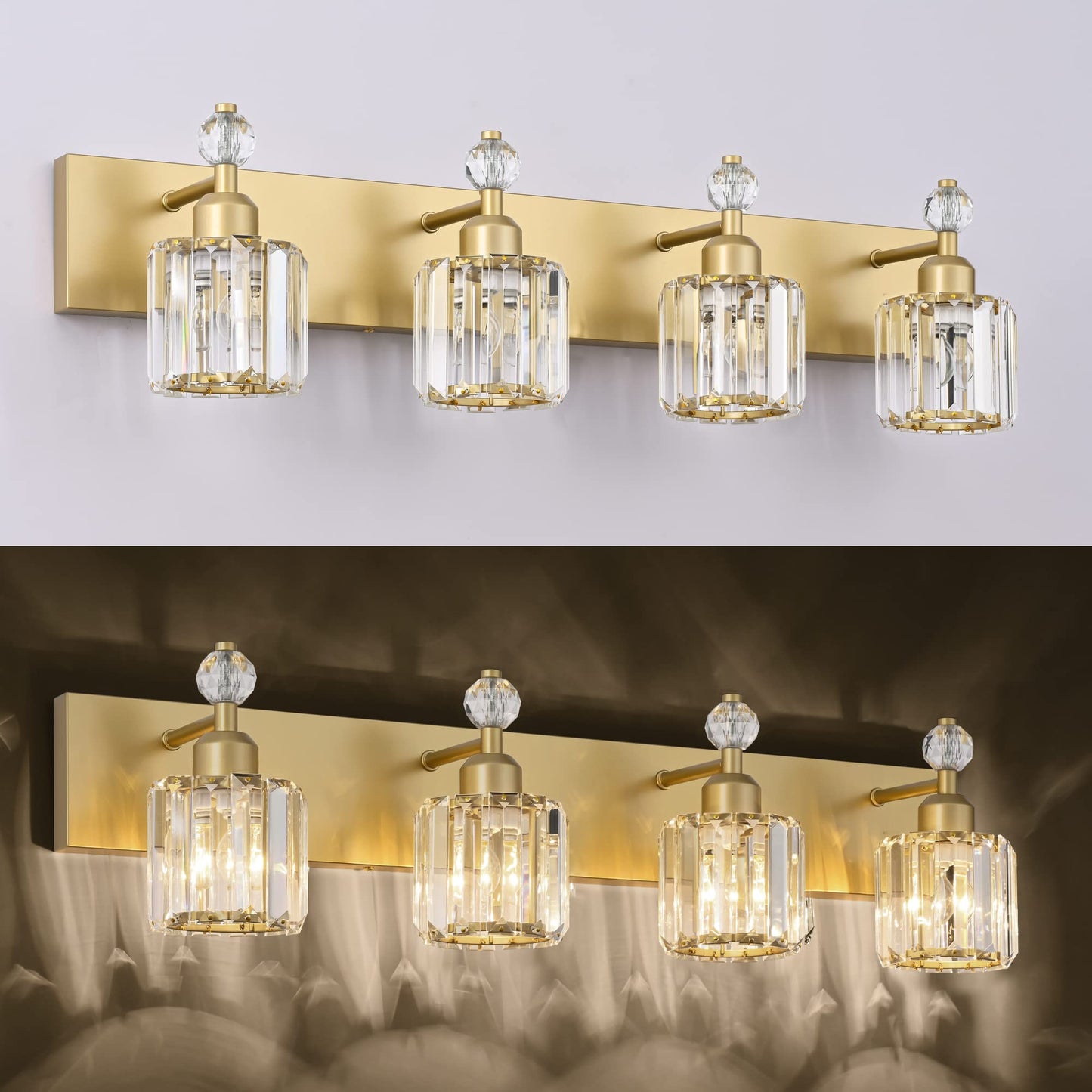 PRESDE Black Gold Crystal Bathroom Vanity Lights Fixtures Over Mirror Modern 3 Light Bath Wall Lighting