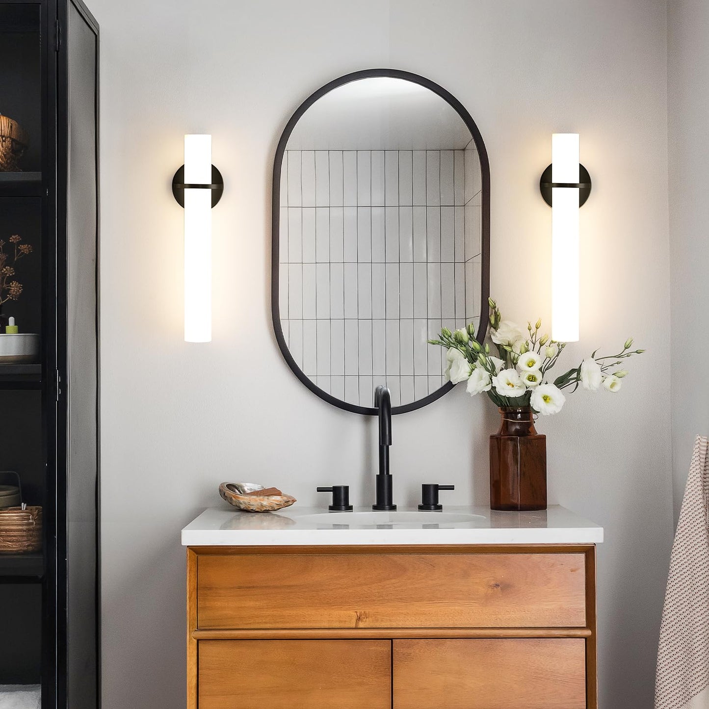 Gold Wall Sconces Set of Two - Dimmable Modern Sconces Wall Lighting 18W 3000K Led Wall Lights Acrylic Lampshade Hardwired Wall Light Fixtures for Living Room Bedroom Bathroom Hallway 18inch