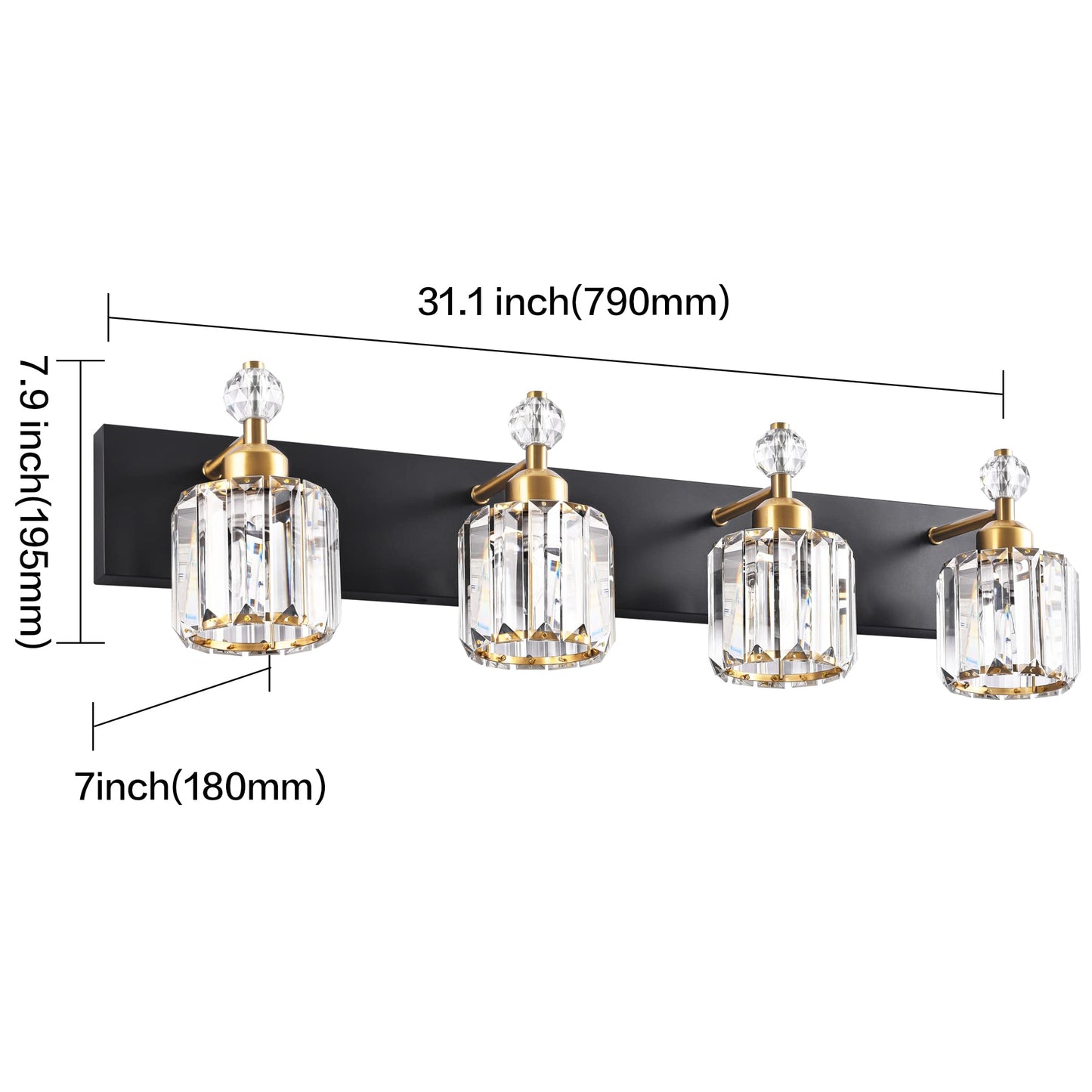 PRESDE Black Gold Crystal Bathroom Vanity Lights Fixtures Over Mirror Modern 3 Light Bath Wall Lighting
