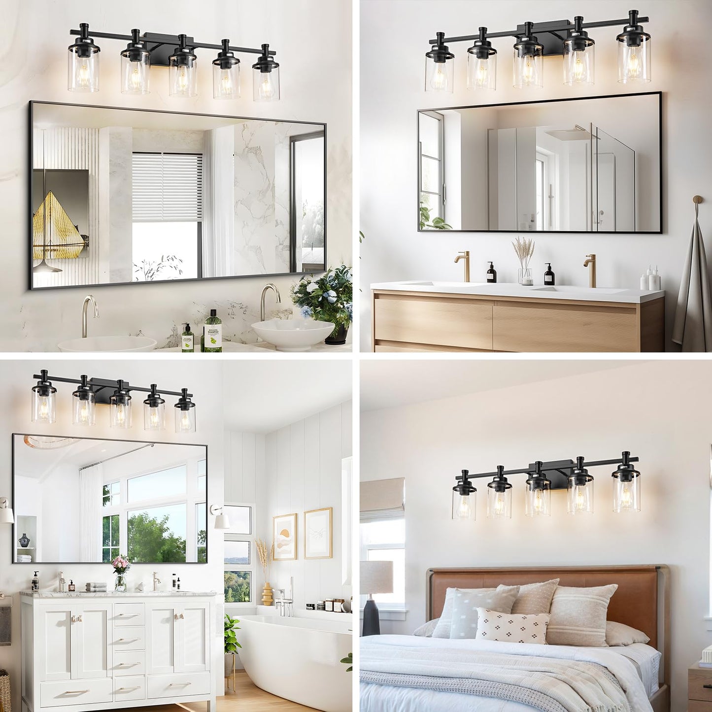 3 Light Bathroom Light Fixtures, Black and Brushed Gold Vanity Light Fixture Over Mirror, Modern Wall Sconces Lighting Wall Lamp for Bathroom, Bedroom, Hallway with Clear Glass Shade