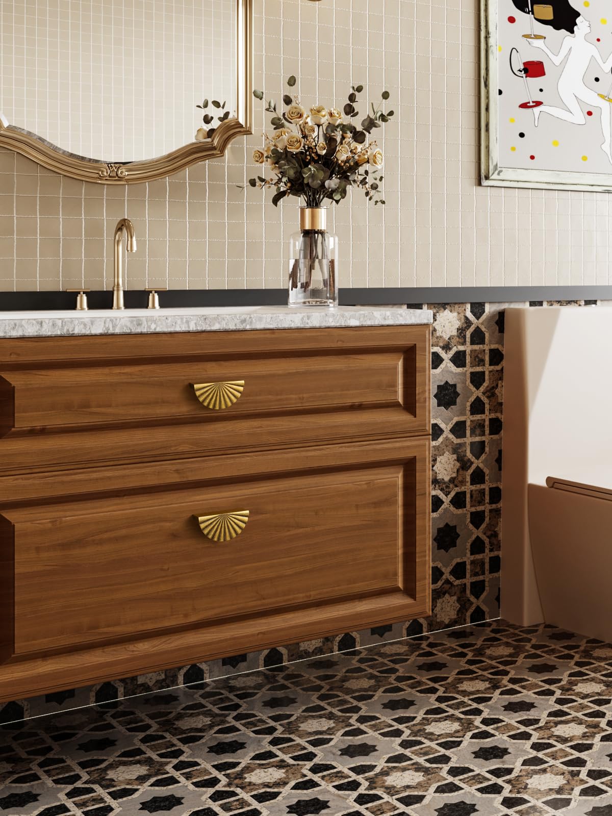 5 Pack Brushed Gold Cabinet Pulls 3" Hole Center Cup Flat Brass Drawer Pulls Kitchen Cupboard Bathroom Dresser Cabinet Hardware Handles Zinc Alloy