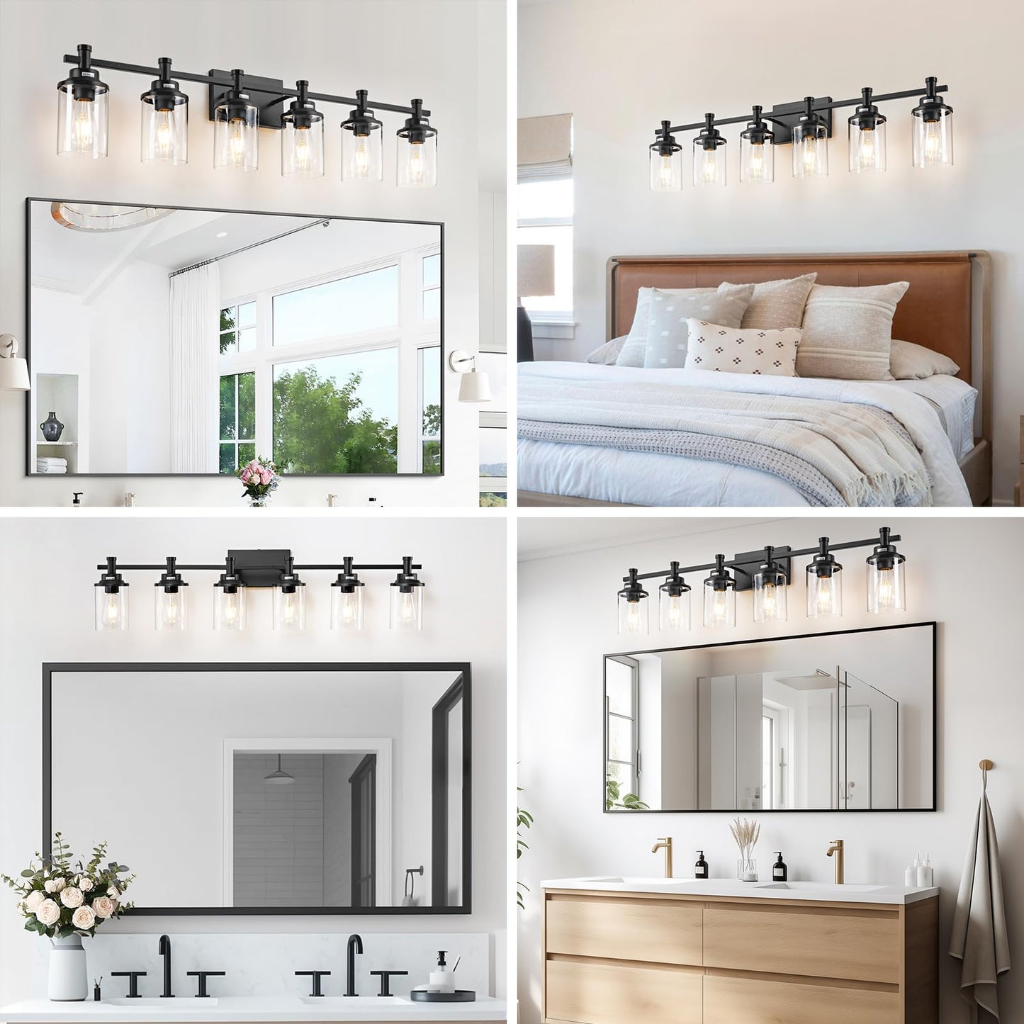 3 Light Bathroom Light Fixtures, Black and Brushed Gold Vanity Light Fixture Over Mirror, Modern Wall Sconces Lighting Wall Lamp for Bathroom, Bedroom, Hallway with Clear Glass Shade