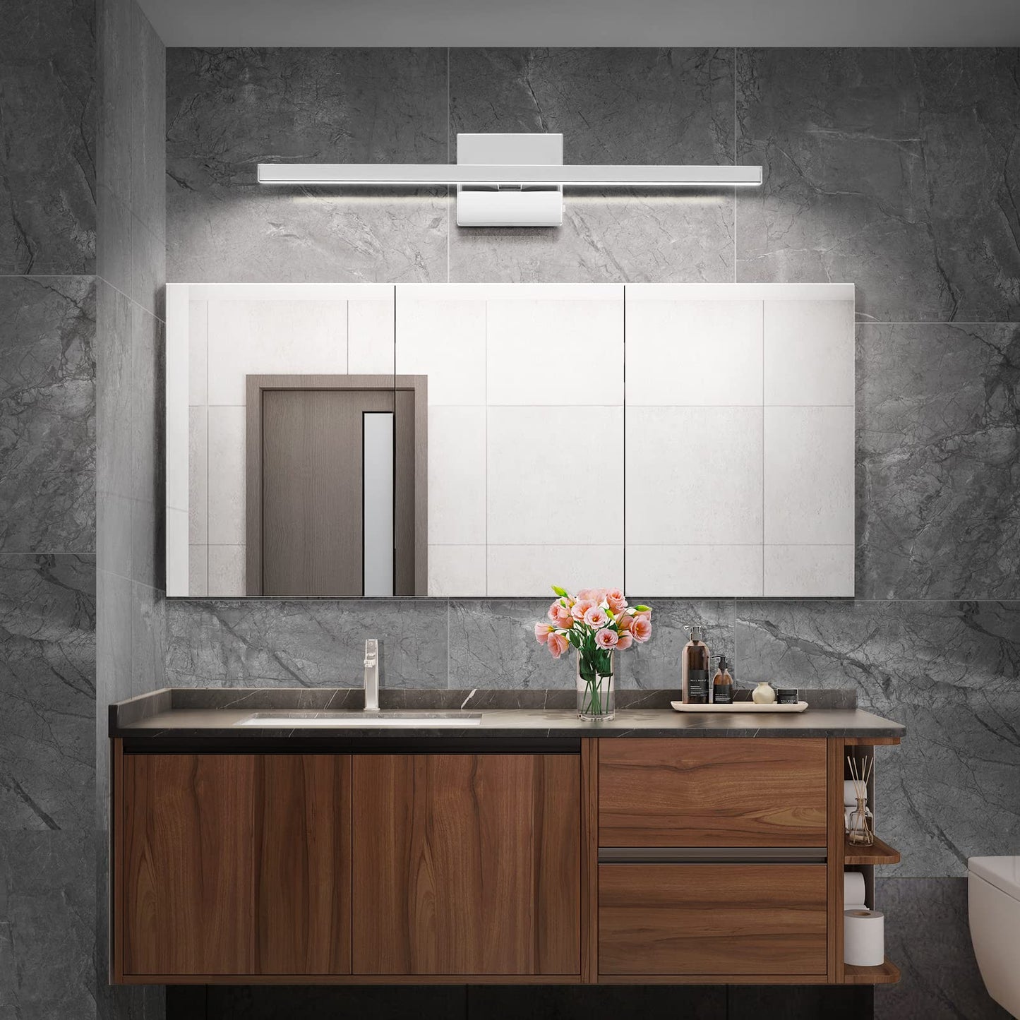 VOLISUN Modern Bathroom Vanity Light 15.7 inch, 12W Dimmable 5CCT Led Bathroom Light Fixture Over Mirror, Black Bar Vanity Light for Bathroom Mirror Restroom-ETL Certificated