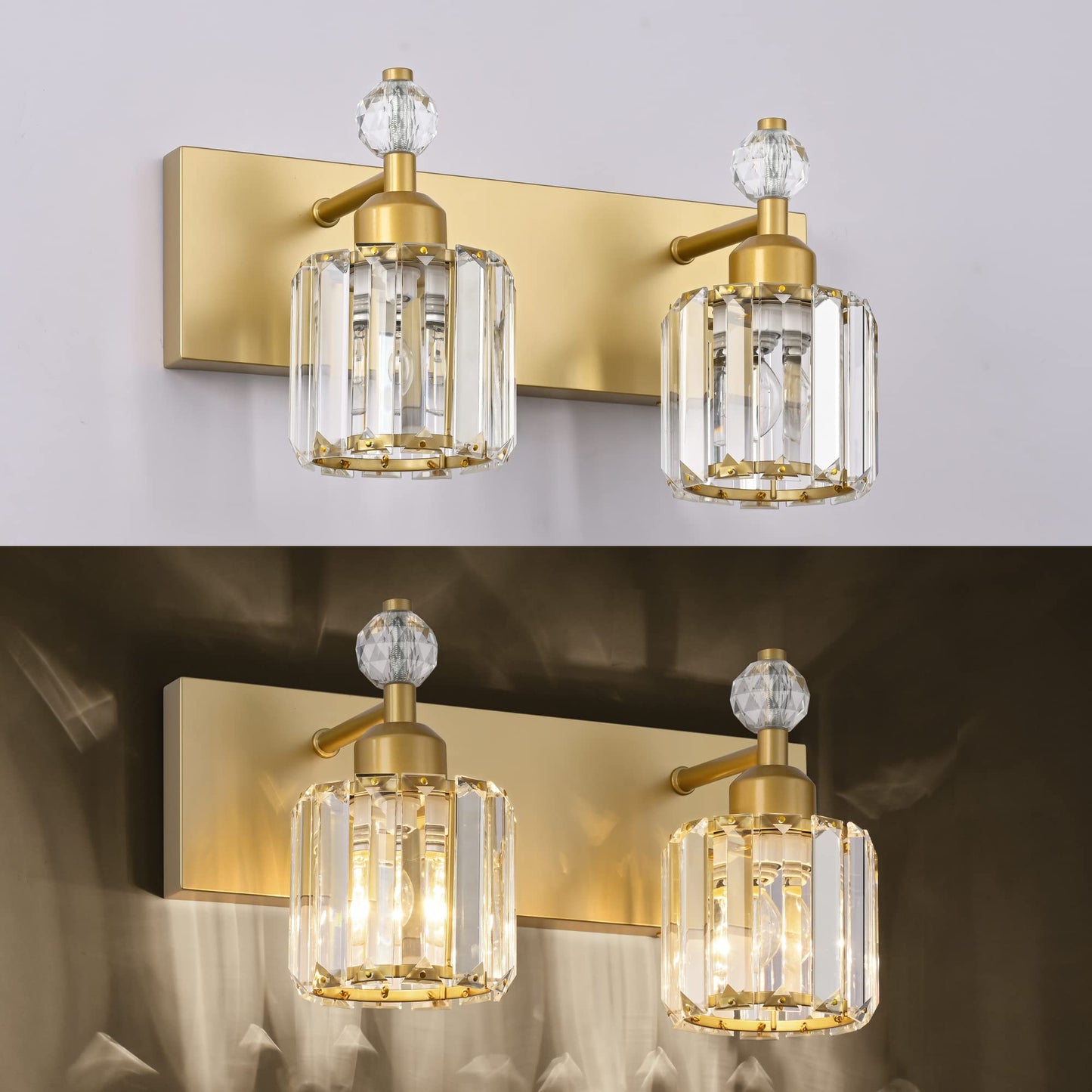 PRESDE Black Gold Crystal Bathroom Vanity Lights Fixtures Over Mirror Modern 3 Light Bath Wall Lighting