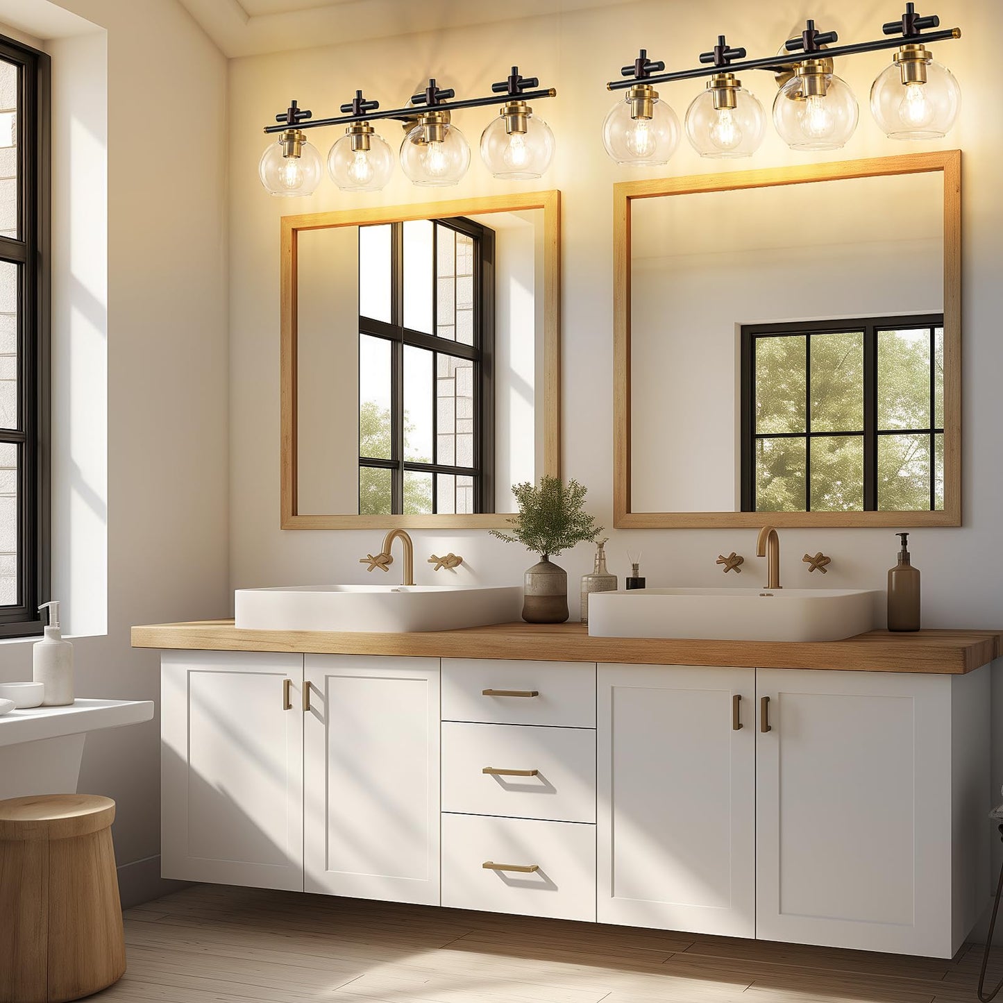 Bathroom Vanity Light, 3-Lights Vanity Lights for Bathroom, Bathroom Light Fixtures Over Mirror with Amber Glass Shade, 23 inch Modern Vanity Light (Amber Glass, 3 Lights)