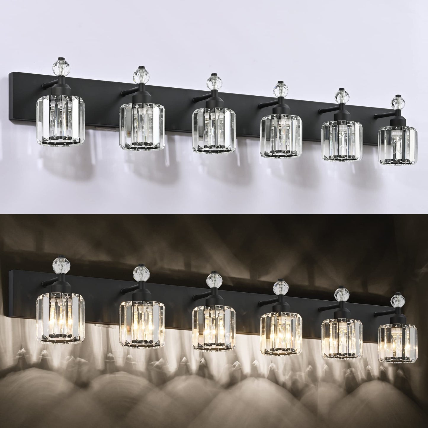 PRESDE Black Gold Crystal Bathroom Vanity Lights Fixtures Over Mirror Modern 3 Light Bath Wall Lighting