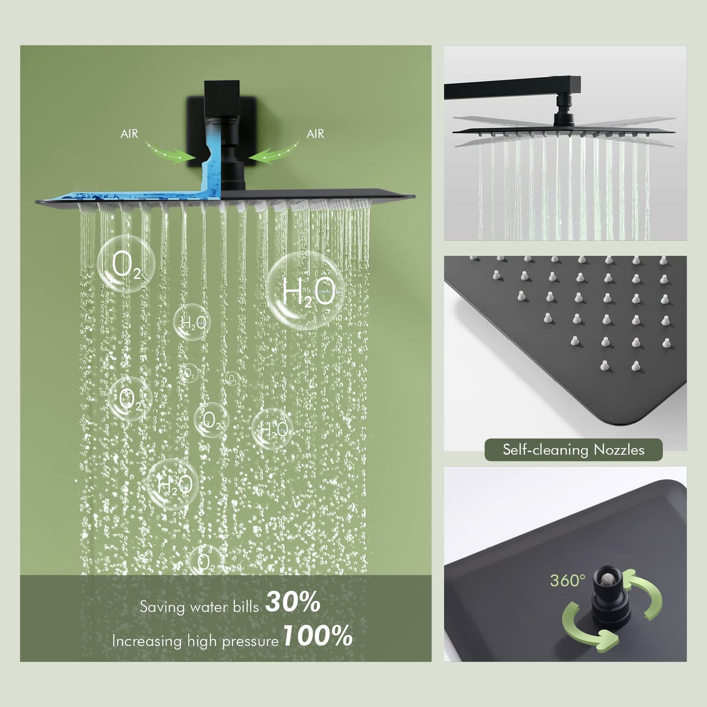 Matte Black Shower System, Shower Faucet Set with 3 Way Pressure Balance Valve and Trim Kit All Metal 10 Inch Rainfall Shower Head System Wall Mounted Can Use All Faucets At Same Time