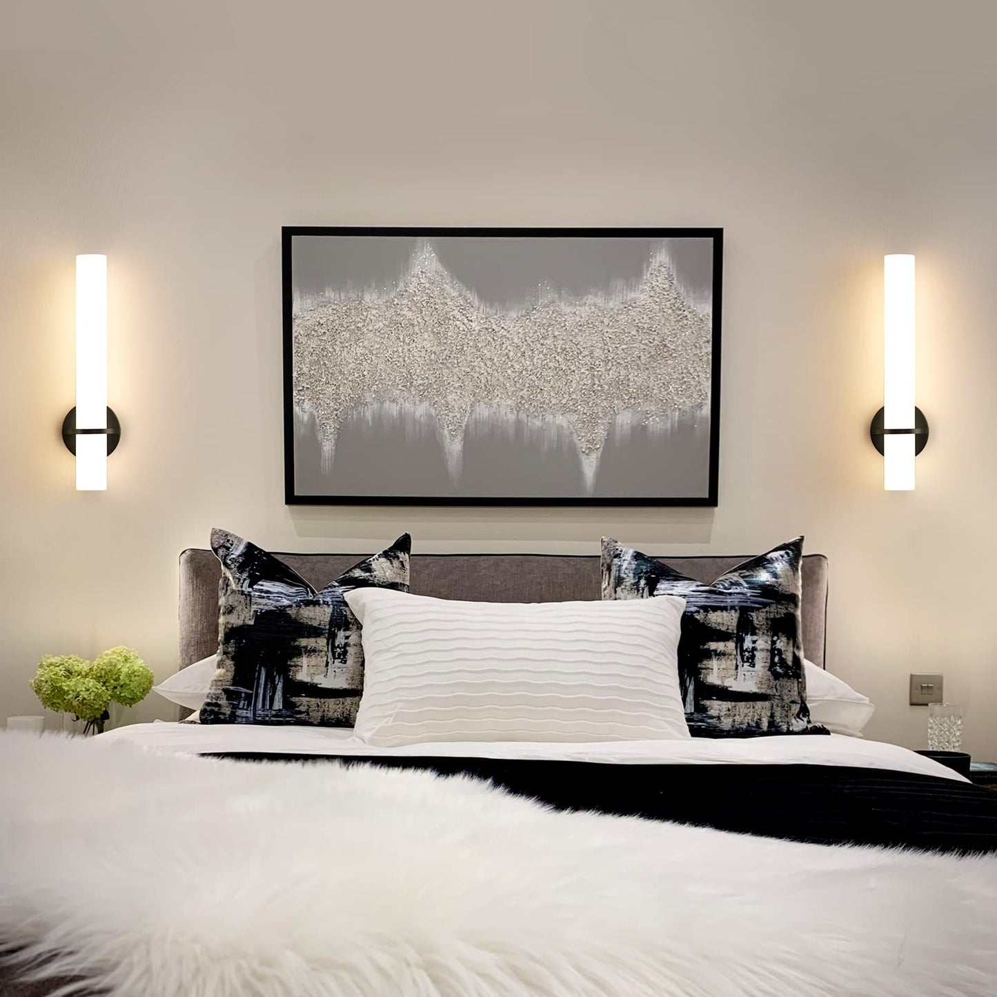Gold Wall Sconces Set of Two - Dimmable Modern Sconces Wall Lighting 18W 3000K Led Wall Lights Acrylic Lampshade Hardwired Wall Light Fixtures for Living Room Bedroom Bathroom Hallway 18inch