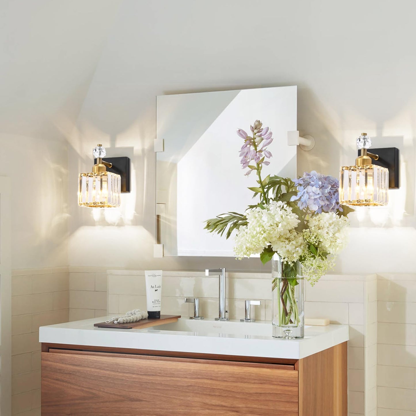 PRESDE Black Gold Crystal Bathroom Vanity Lights Fixtures Over Mirror Modern 3 Light Bath Wall Lighting