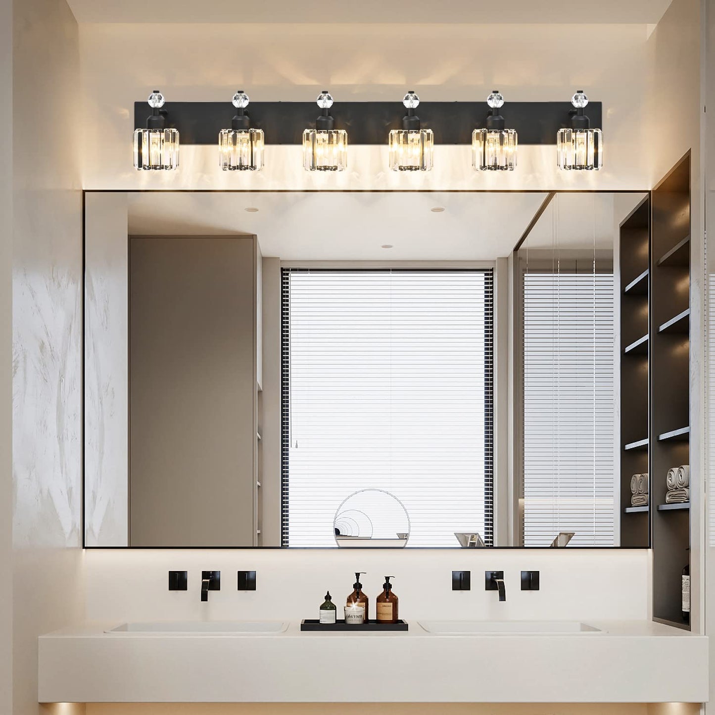 PRESDE Black Gold Crystal Bathroom Vanity Lights Fixtures Over Mirror Modern 3 Light Bath Wall Lighting