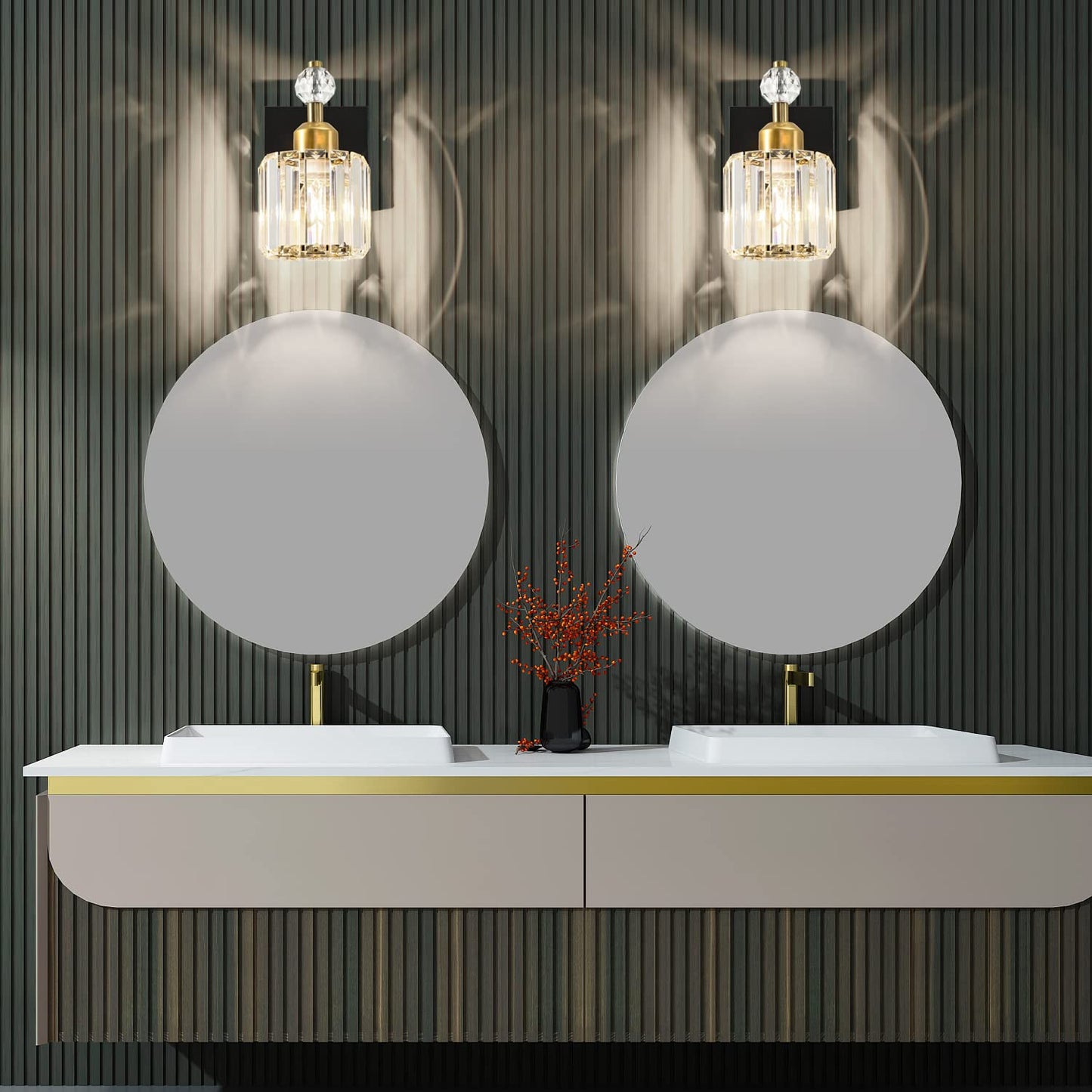 PRESDE Black Gold Crystal Bathroom Vanity Lights Fixtures Over Mirror Modern 3 Light Bath Wall Lighting