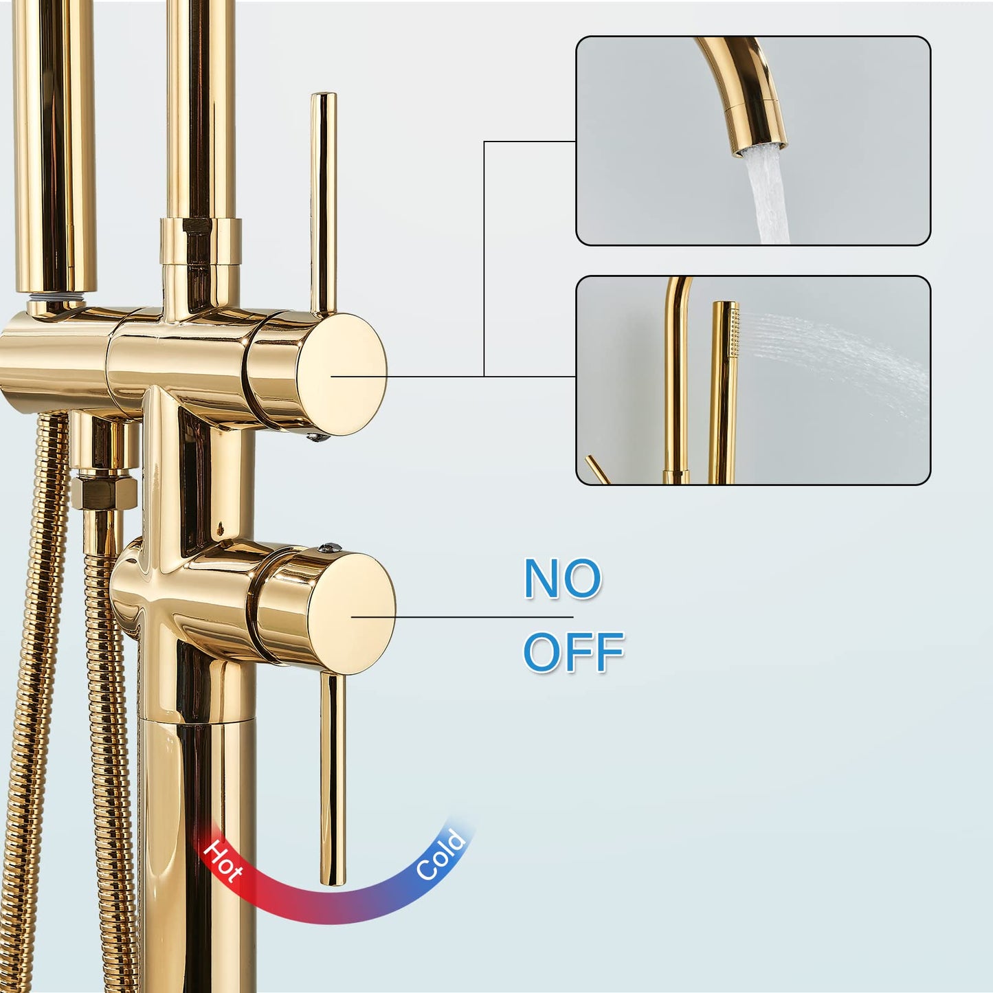 YAGATAP Freestanding Bathtub Faucet Floor Mount Tub Filler Matte Black High Flow Shower Faucets with Handheld Shower Mixer Taps Swivel Spout