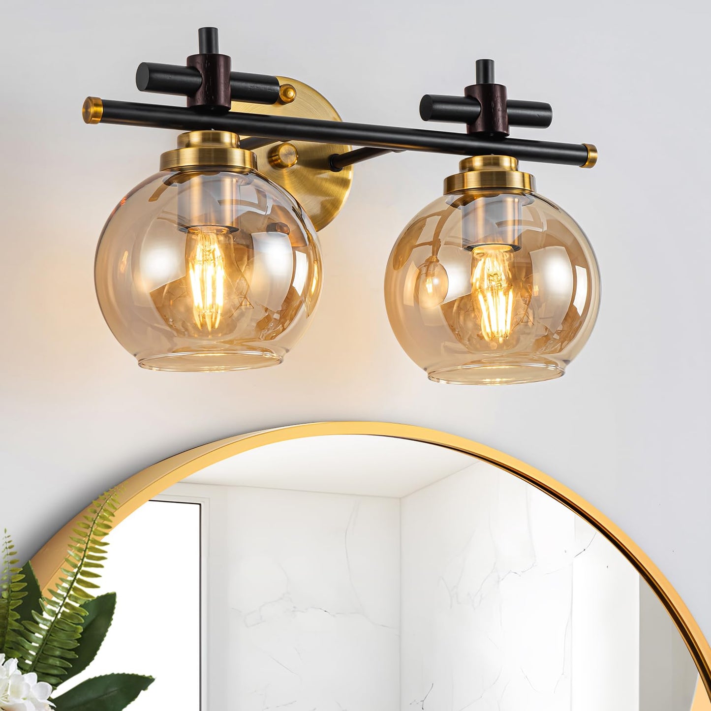 Bathroom Vanity Light, 3-Lights Vanity Lights for Bathroom, Bathroom Light Fixtures Over Mirror with Amber Glass Shade, 23 inch Modern Vanity Light (Amber Glass, 3 Lights)