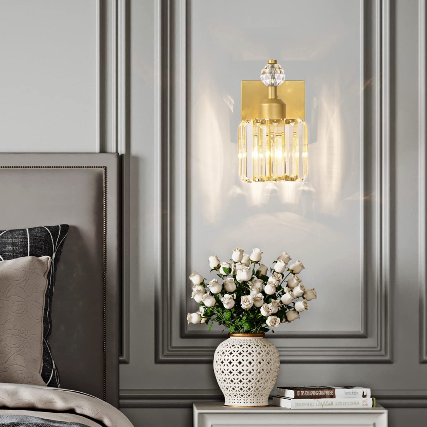 PRESDE Black Gold Crystal Bathroom Vanity Lights Fixtures Over Mirror Modern 3 Light Bath Wall Lighting