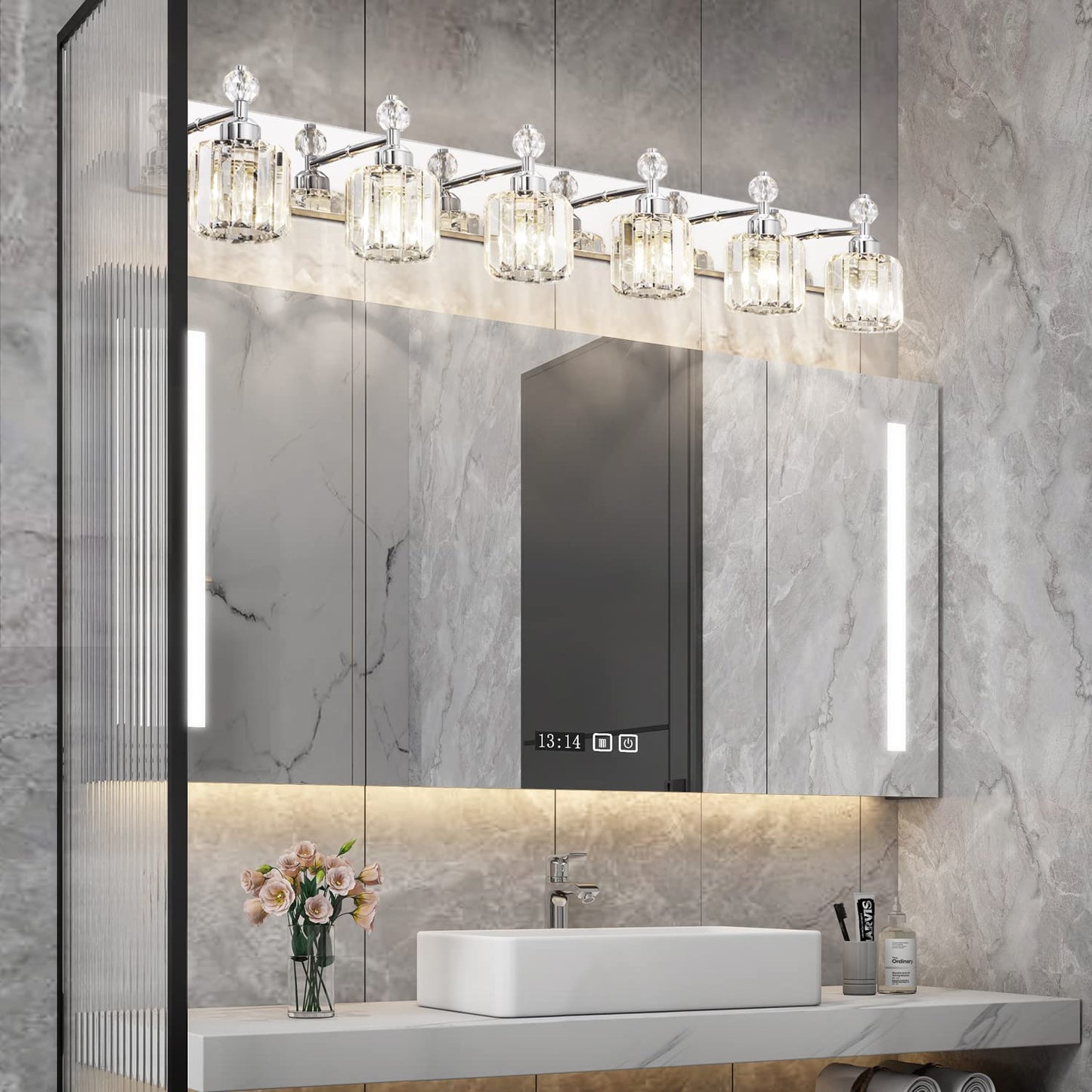 PRESDE Black Gold Crystal Bathroom Vanity Lights Fixtures Over Mirror Modern 3 Light Bath Wall Lighting