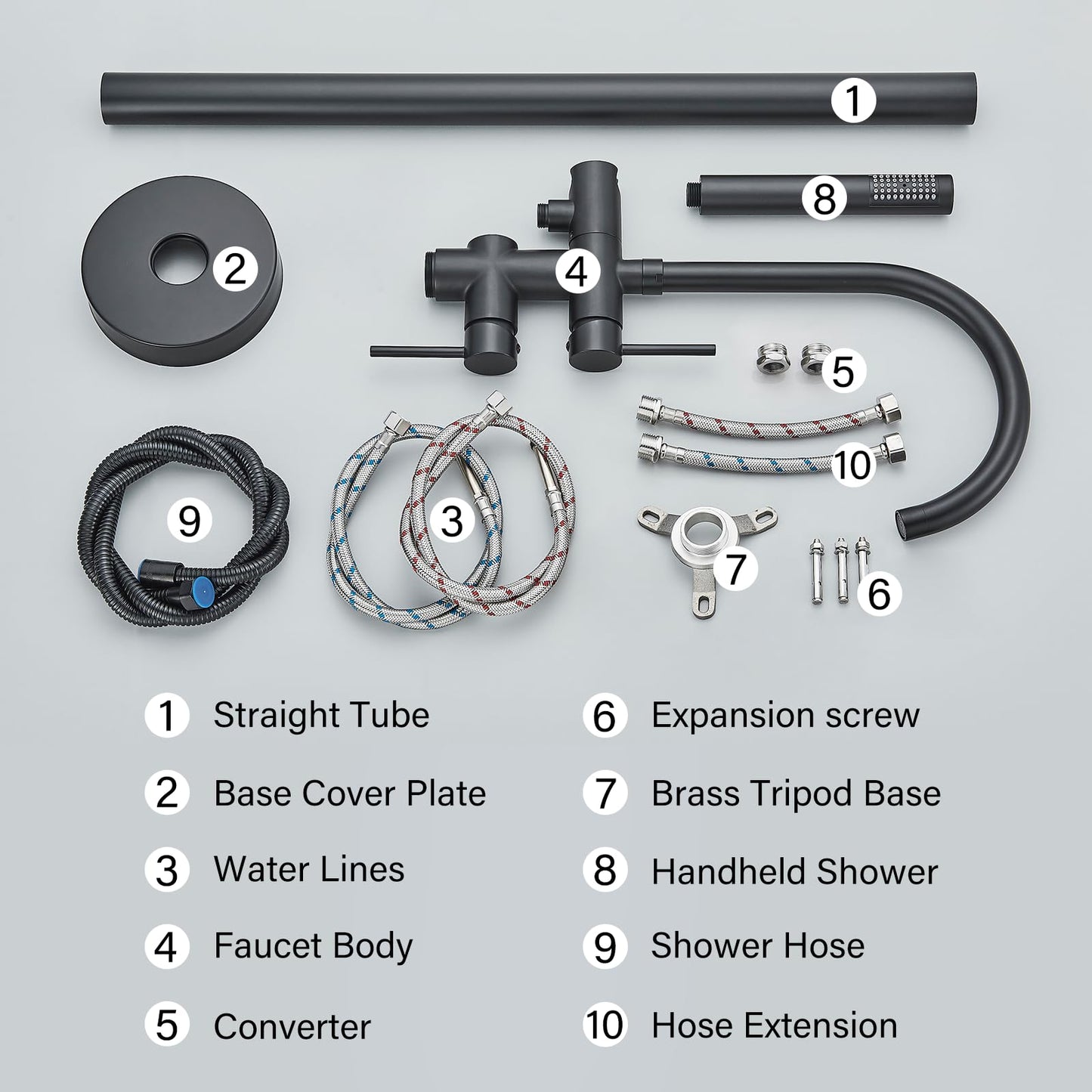 YAGATAP Freestanding Bathtub Faucet Floor Mount Tub Filler Matte Black High Flow Shower Faucets with Handheld Shower Mixer Taps Swivel Spout