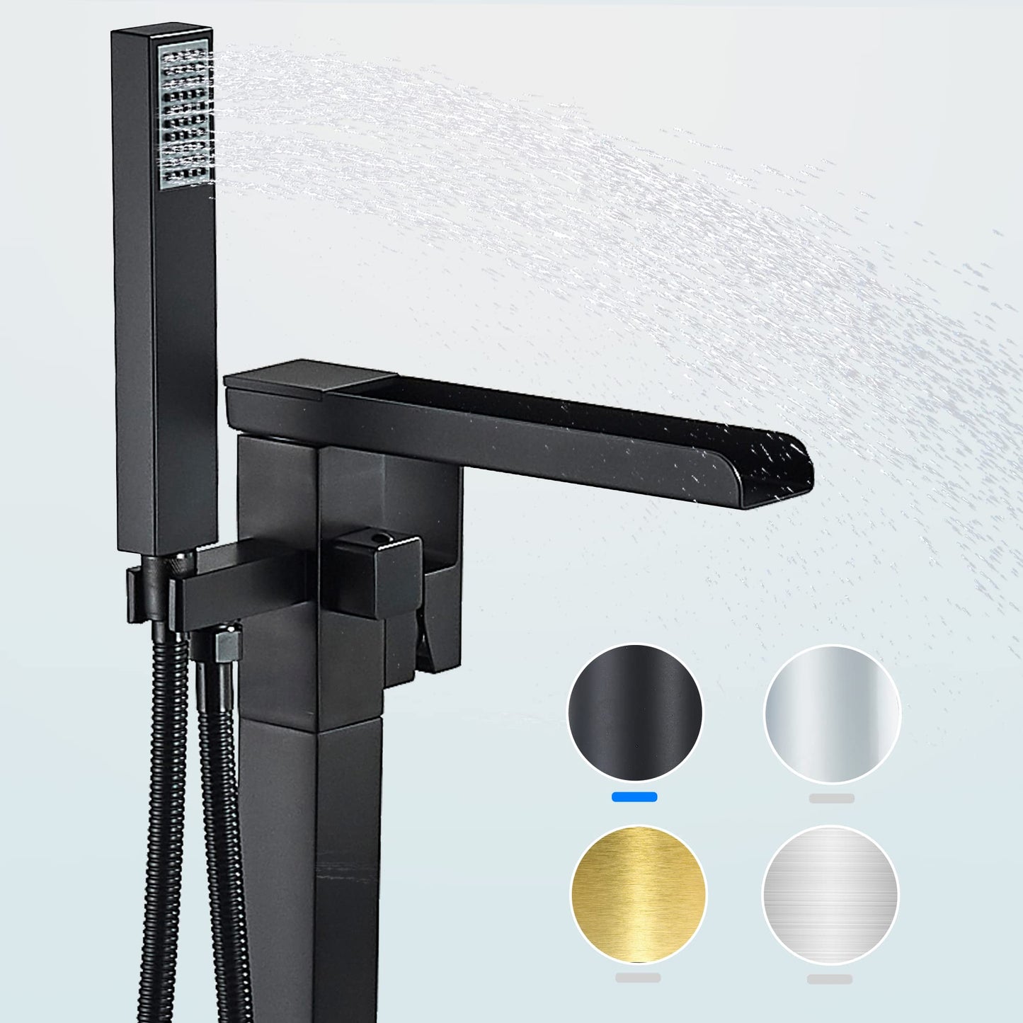 YAGATAP Freestanding Bathtub Faucet Floor Mount Tub Filler Matte Black High Flow Shower Faucets with Handheld Shower Mixer Taps Swivel Spout
