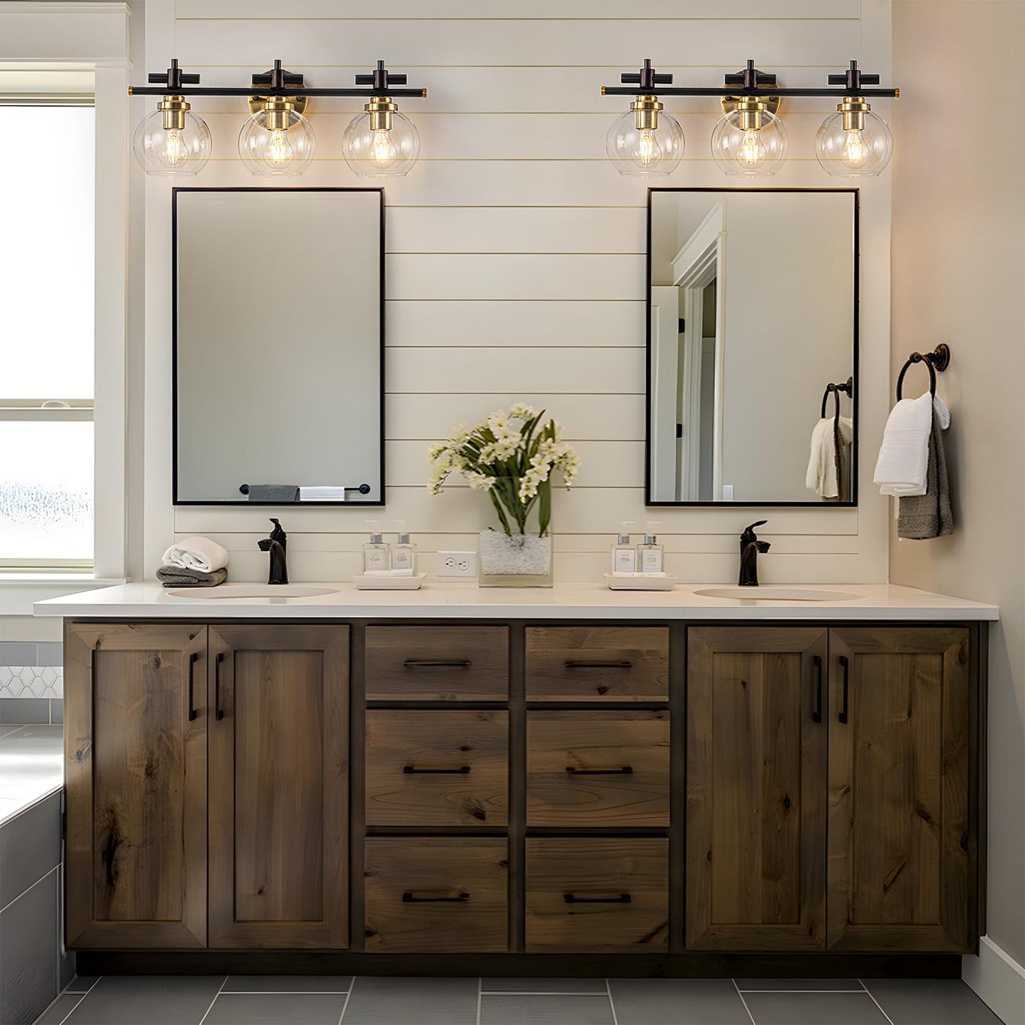 Bathroom Vanity Light, 3-Lights Vanity Lights for Bathroom, Bathroom Light Fixtures Over Mirror with Amber Glass Shade, 23 inch Modern Vanity Light (Amber Glass, 3 Lights)