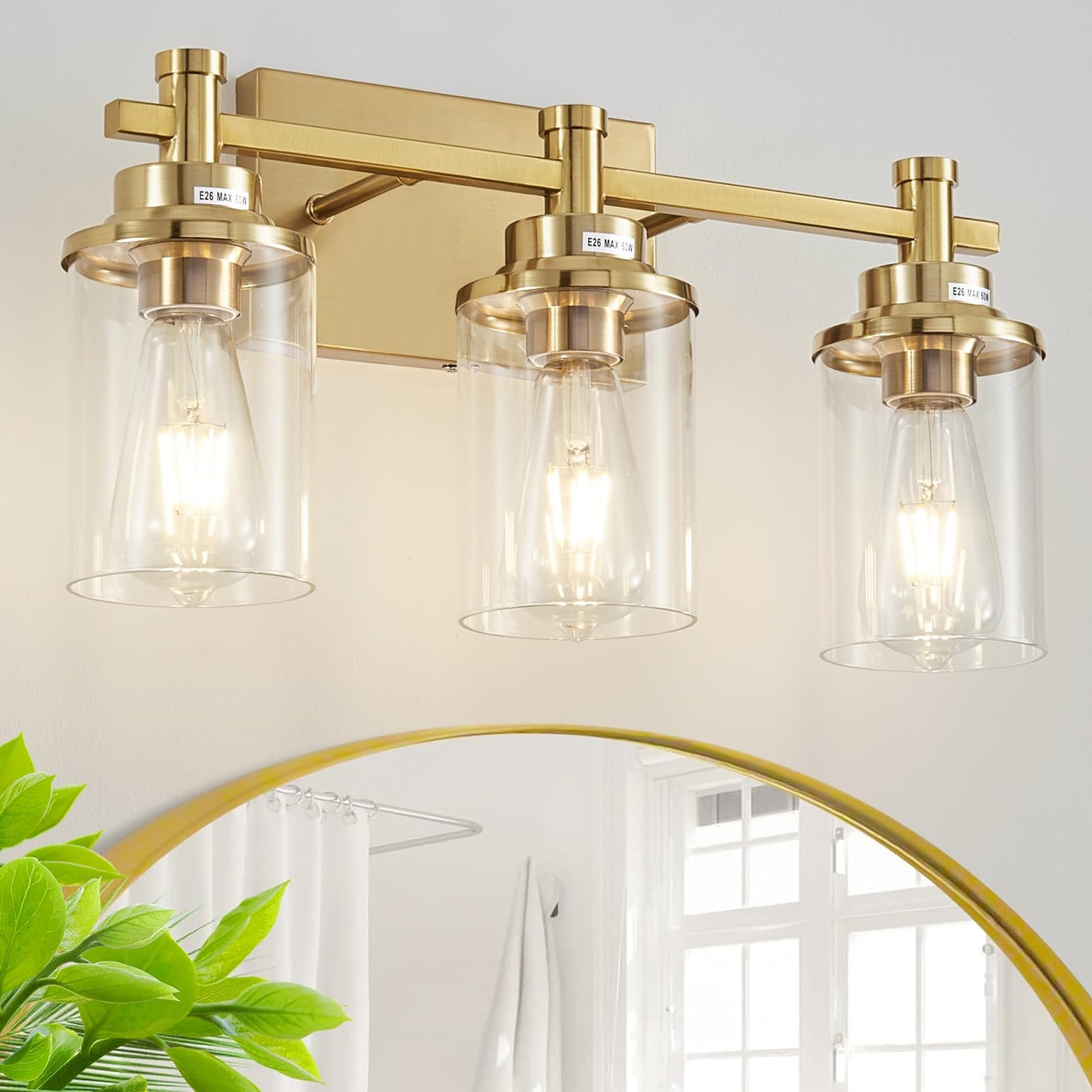 3 Light Bathroom Light Fixtures, Black and Brushed Gold Vanity Light Fixture Over Mirror, Modern Wall Sconces Lighting Wall Lamp for Bathroom, Bedroom, Hallway with Clear Glass Shade