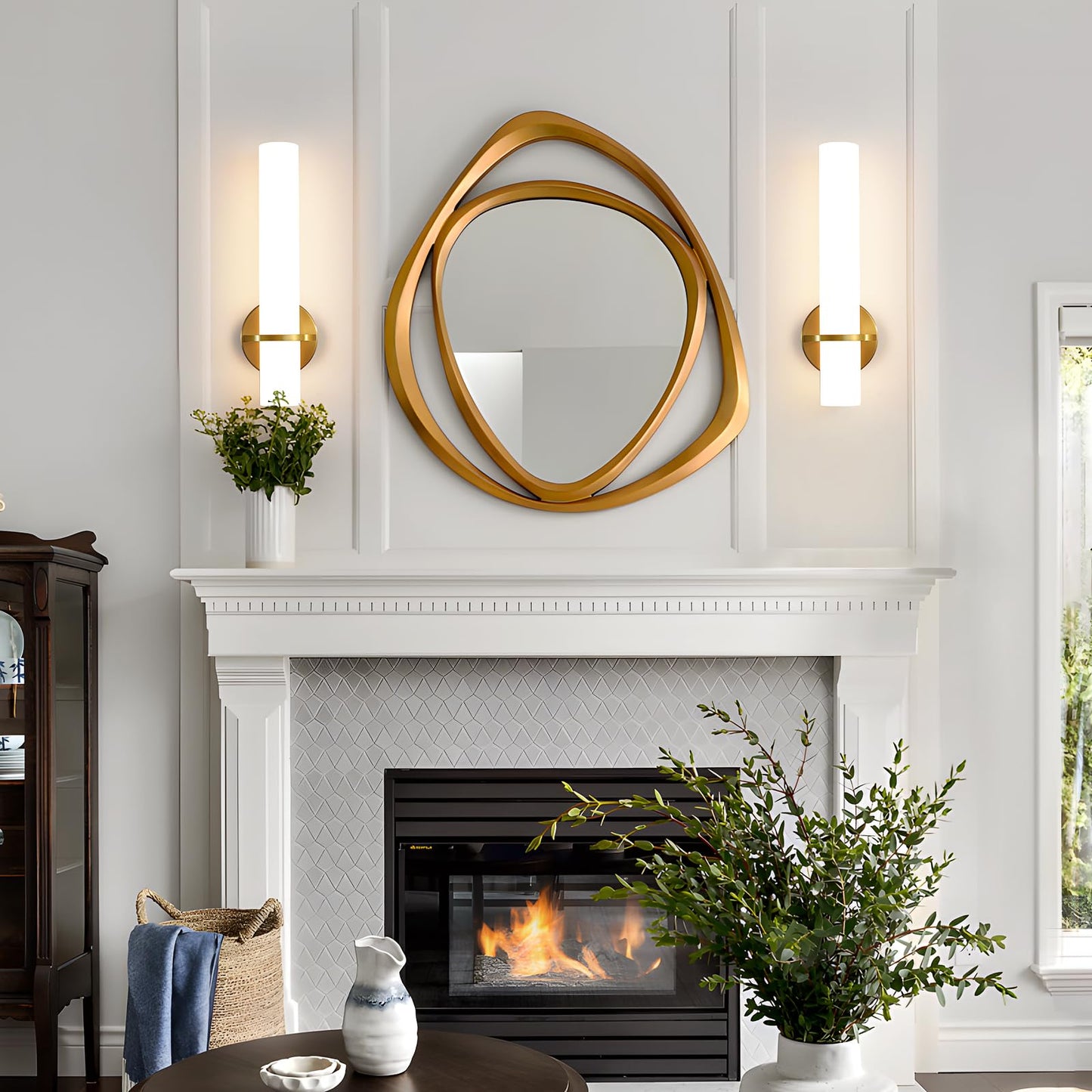 Gold Wall Sconces Set of Two - Dimmable Modern Sconces Wall Lighting 18W 3000K Led Wall Lights Acrylic Lampshade Hardwired Wall Light Fixtures for Living Room Bedroom Bathroom Hallway 18inch