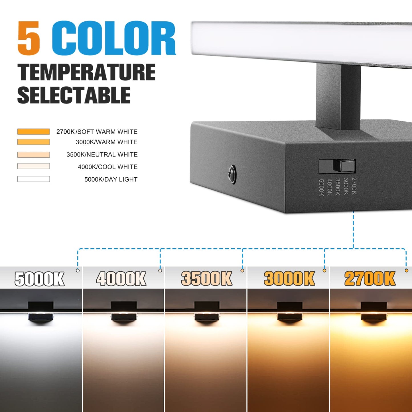 VOLISUN Modern Bathroom Vanity Light 15.7 inch, 12W Dimmable 5CCT Led Bathroom Light Fixture Over Mirror, Black Bar Vanity Light for Bathroom Mirror Restroom-ETL Certificated