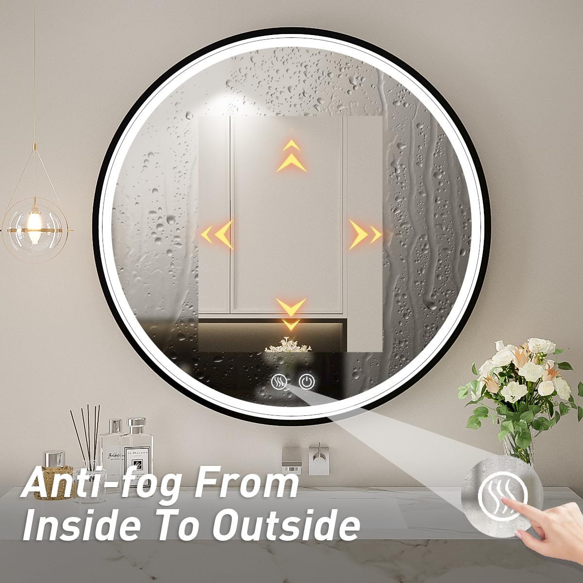 LED Round Mirror,36 Inch Gold Frame Bathroom Mirror with Light,6000K Lighted Vanity Mirror,Wall Mounted,Anti-Fog & Dimmable Touch Switch, Waterproof IP54