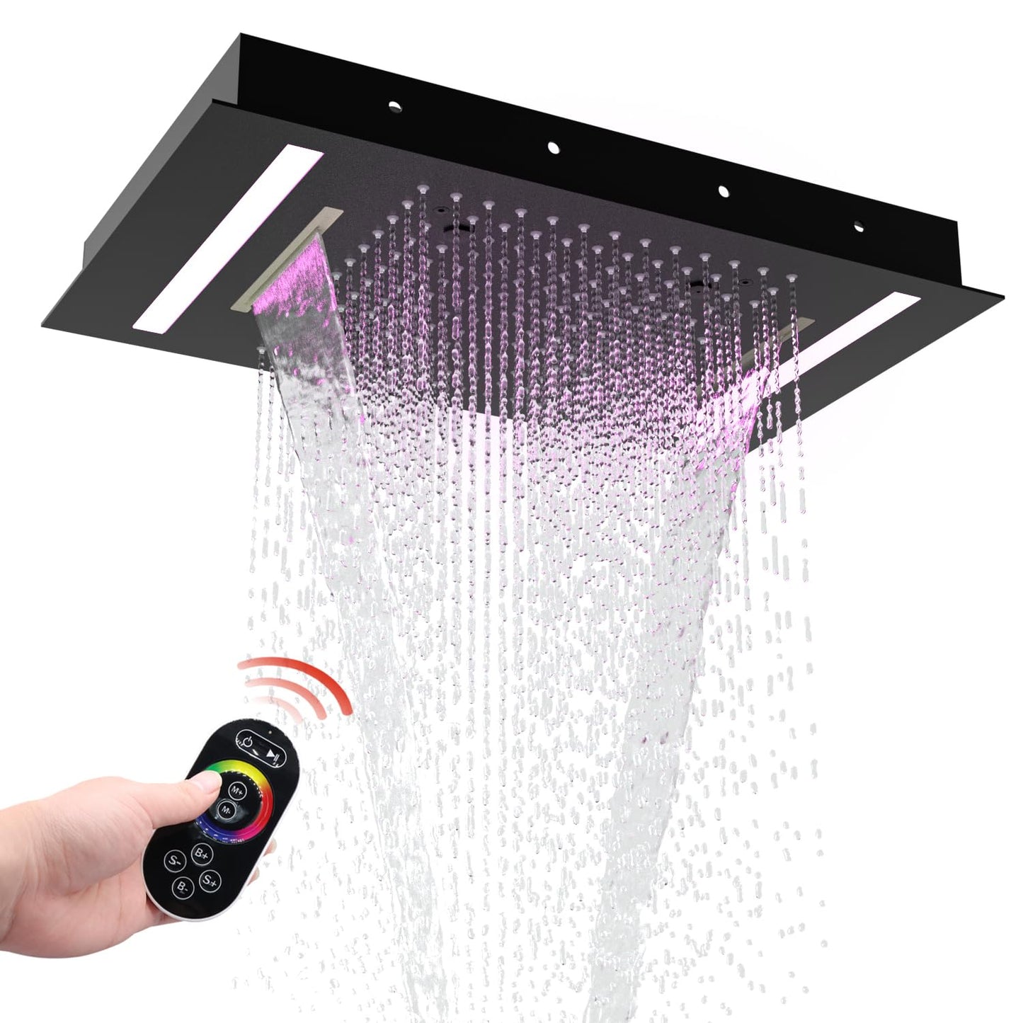 HOMEDEC 14x20inch Shower Head with 3 Functions Rainfall Waterfall Mist, High-Pressure Rainfall Spray Waterfall Shower Water Filter, Brushed Gold
