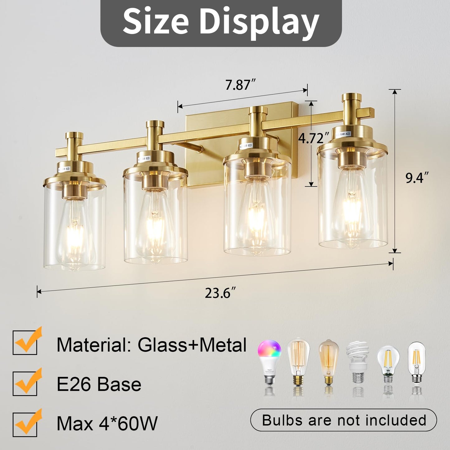3 Light Bathroom Light Fixtures, Black and Brushed Gold Vanity Light Fixture Over Mirror, Modern Wall Sconces Lighting Wall Lamp for Bathroom, Bedroom, Hallway with Clear Glass Shade