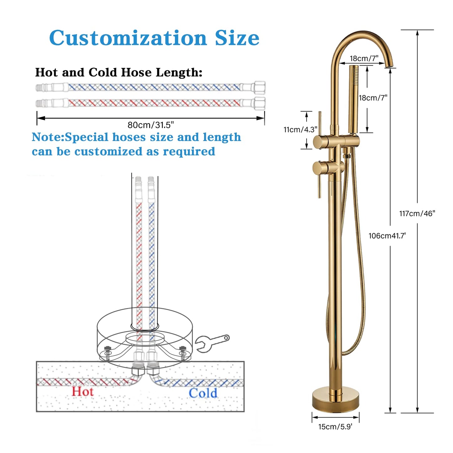 YAGATAP Freestanding Bathtub Faucet Floor Mount Tub Filler Matte Black High Flow Shower Faucets with Handheld Shower Mixer Taps Swivel Spout