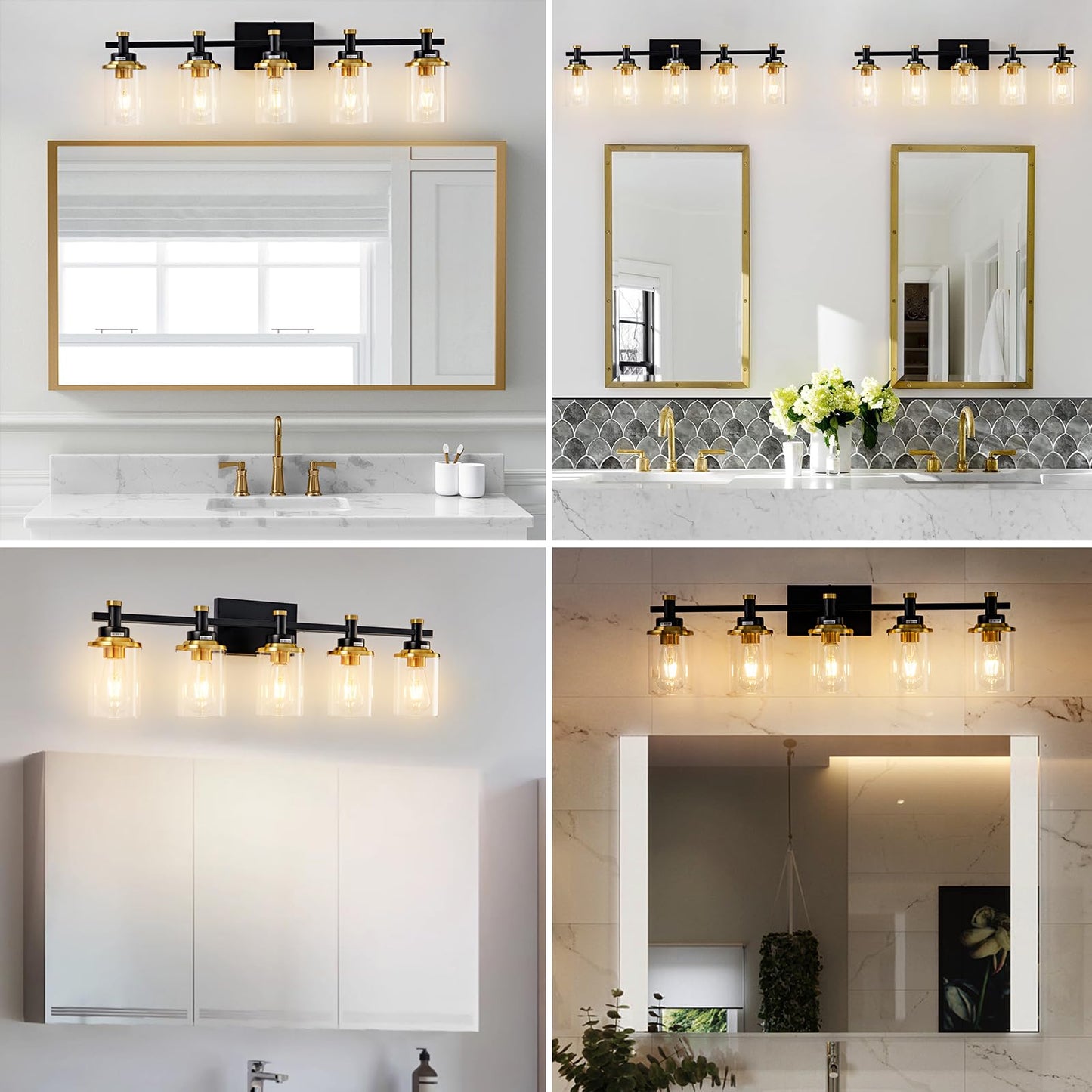3 Light Bathroom Light Fixtures, Black and Brushed Gold Vanity Light Fixture Over Mirror, Modern Wall Sconces Lighting Wall Lamp for Bathroom, Bedroom, Hallway with Clear Glass Shade