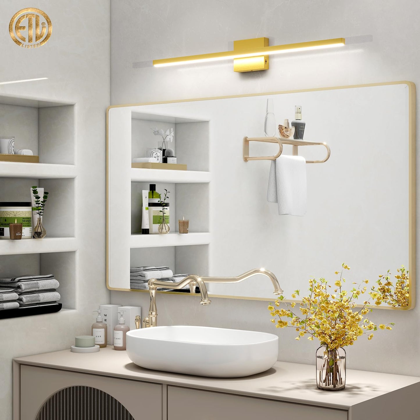 VOLISUN Modern Bathroom Vanity Light 15.7 inch, 12W Dimmable 5CCT Led Bathroom Light Fixture Over Mirror, Black Bar Vanity Light for Bathroom Mirror Restroom-ETL Certificated