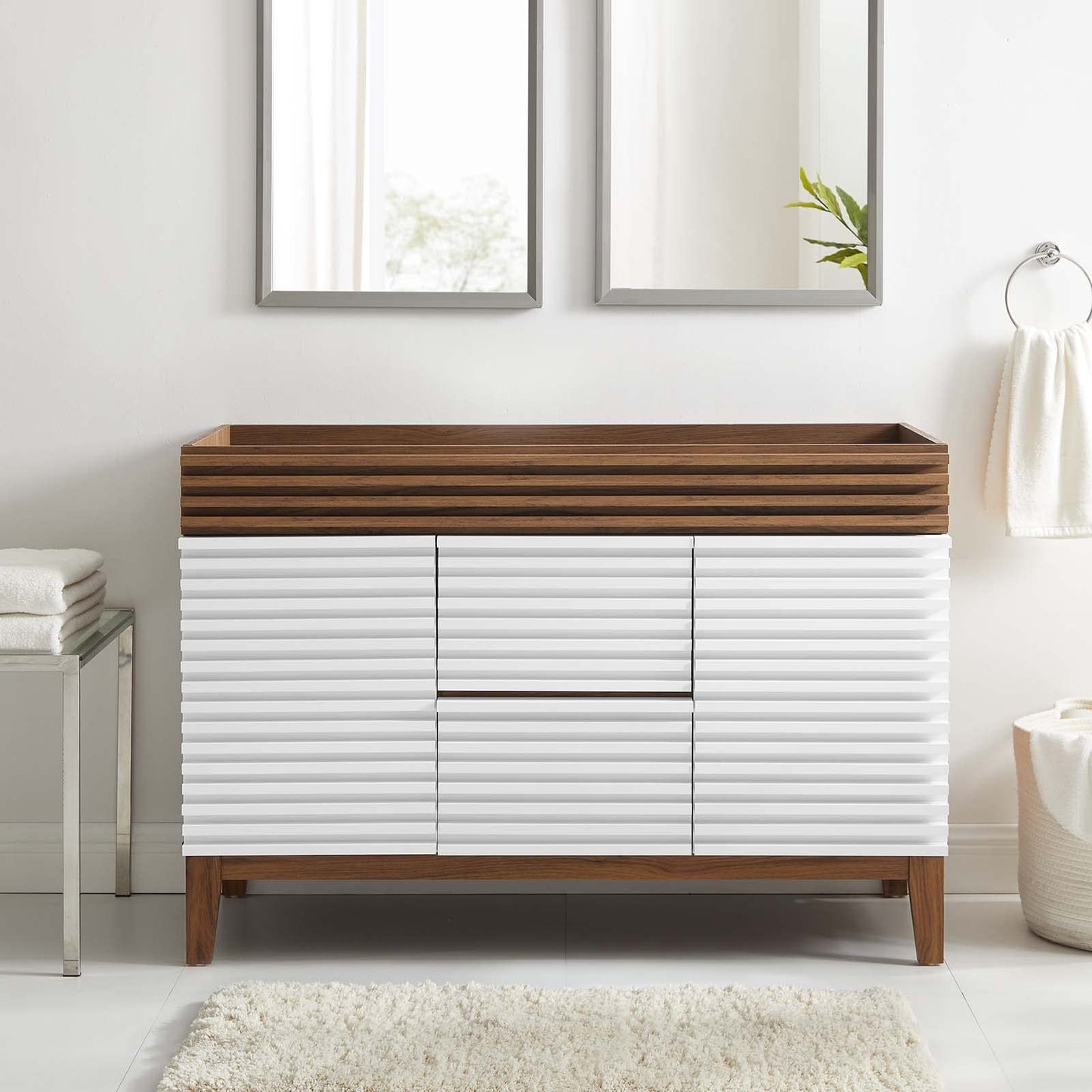 Modway Render 48" Double Sink Bathroom Vanity Cabinet in Walnut White
