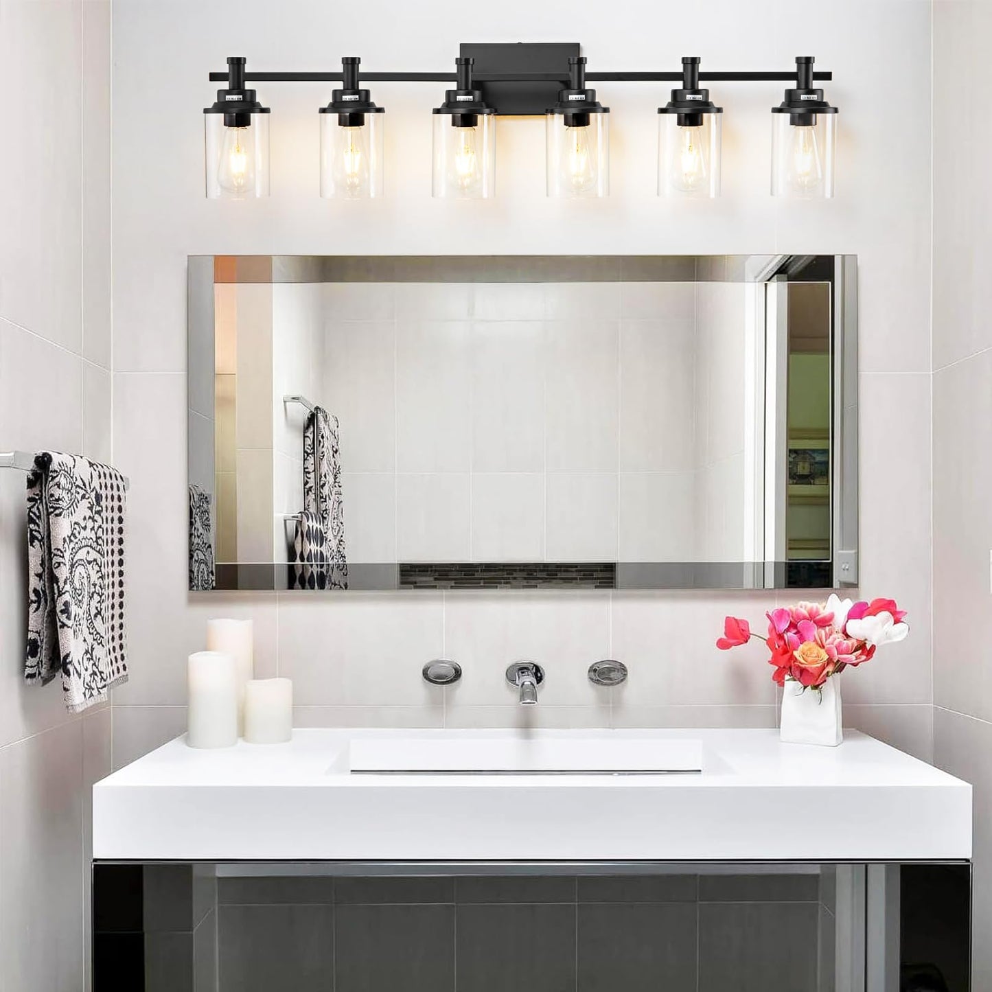 3 Light Bathroom Light Fixtures, Black and Brushed Gold Vanity Light Fixture Over Mirror, Modern Wall Sconces Lighting Wall Lamp for Bathroom, Bedroom, Hallway with Clear Glass Shade