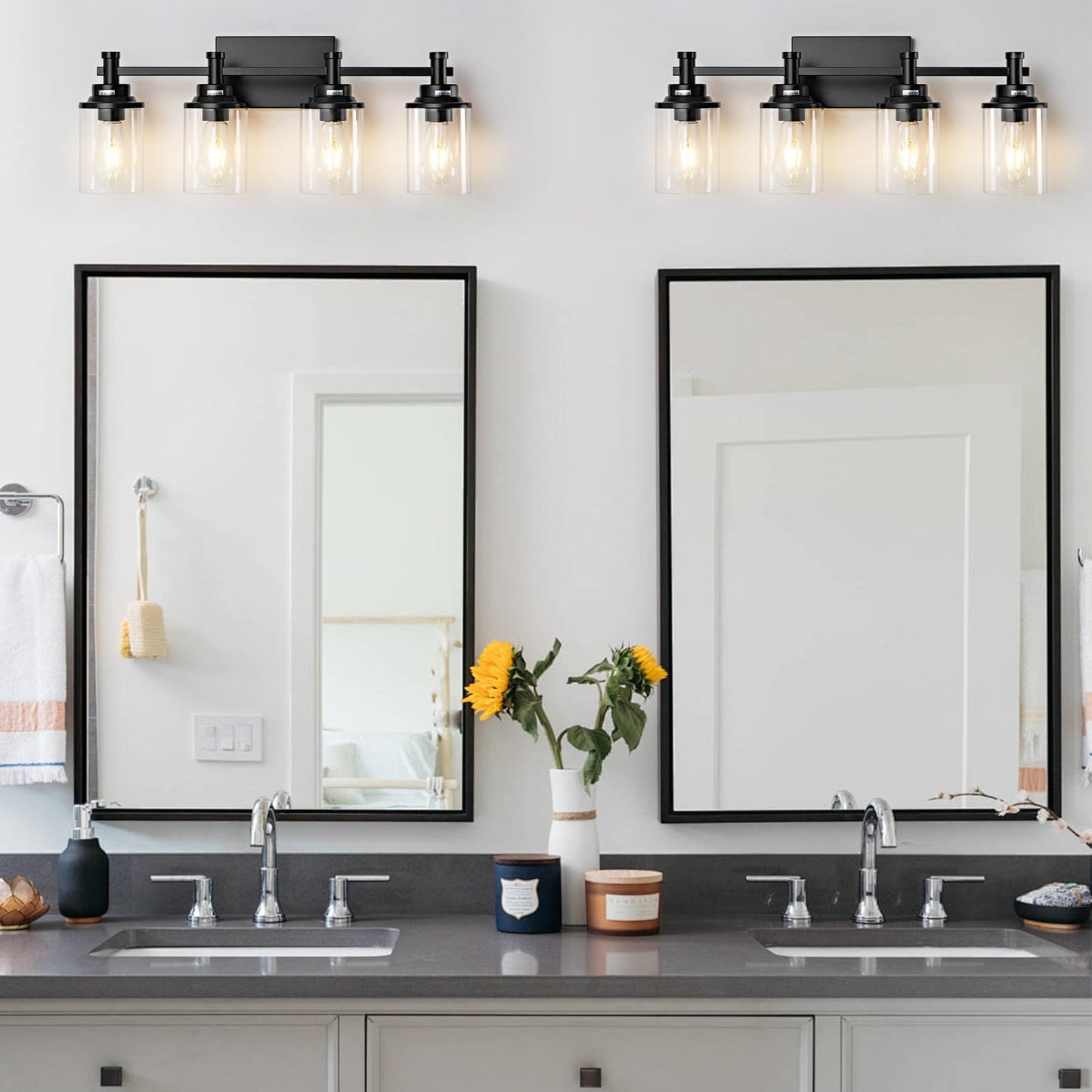 3 Light Bathroom Light Fixtures, Black and Brushed Gold Vanity Light Fixture Over Mirror, Modern Wall Sconces Lighting Wall Lamp for Bathroom, Bedroom, Hallway with Clear Glass Shade