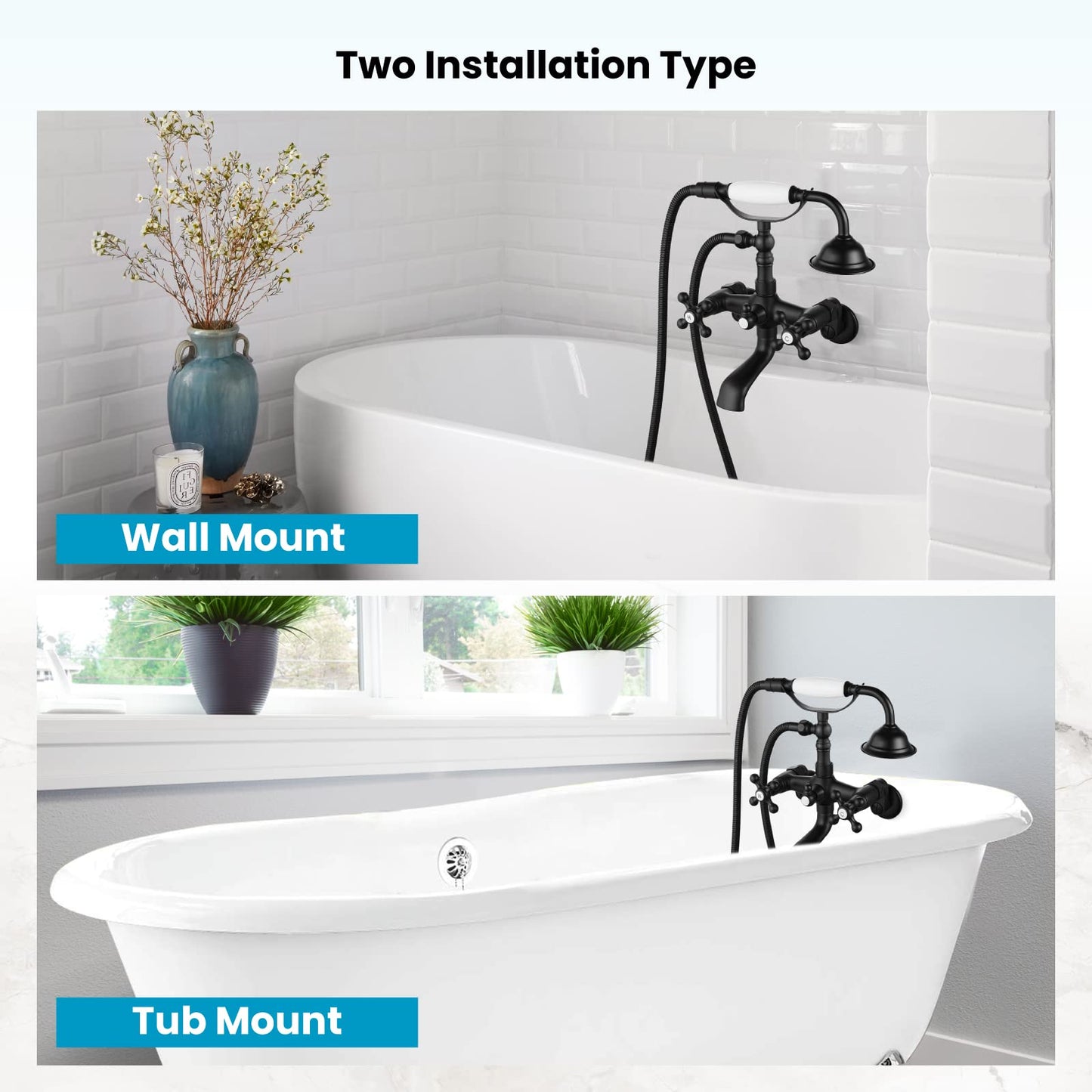 gotonovo Bathtub Clawfoot Faucet Brushed Nickel Finish Wall Mount Tub Filler with Hand Held Shower Faucet 2 Cross Handles with Tub Spout Victorian Vintage Telephone Style
