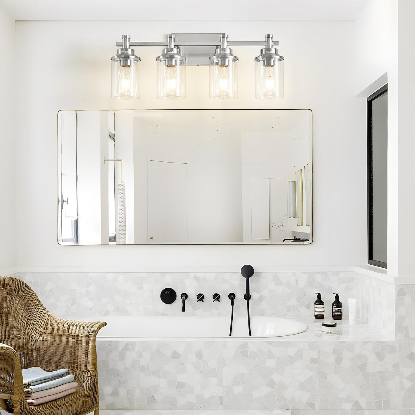 3 Light Bathroom Light Fixtures, Black and Brushed Gold Vanity Light Fixture Over Mirror, Modern Wall Sconces Lighting Wall Lamp for Bathroom, Bedroom, Hallway with Clear Glass Shade