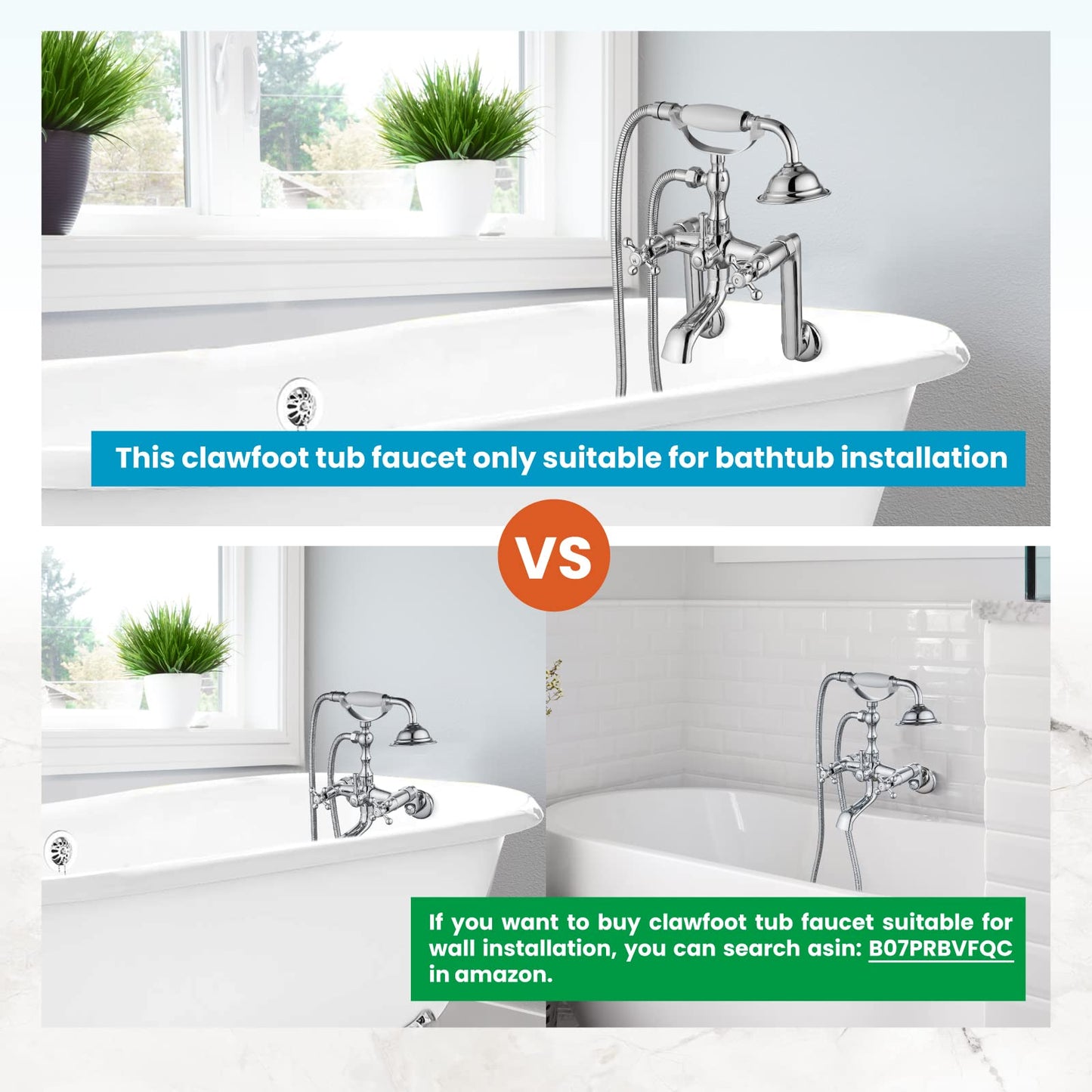 gotonovo Bathtub Clawfoot Faucet Brushed Nickel Finish Wall Mount Tub Filler with Hand Held Shower Faucet 2 Cross Handles with Tub Spout Victorian Vintage Telephone Style