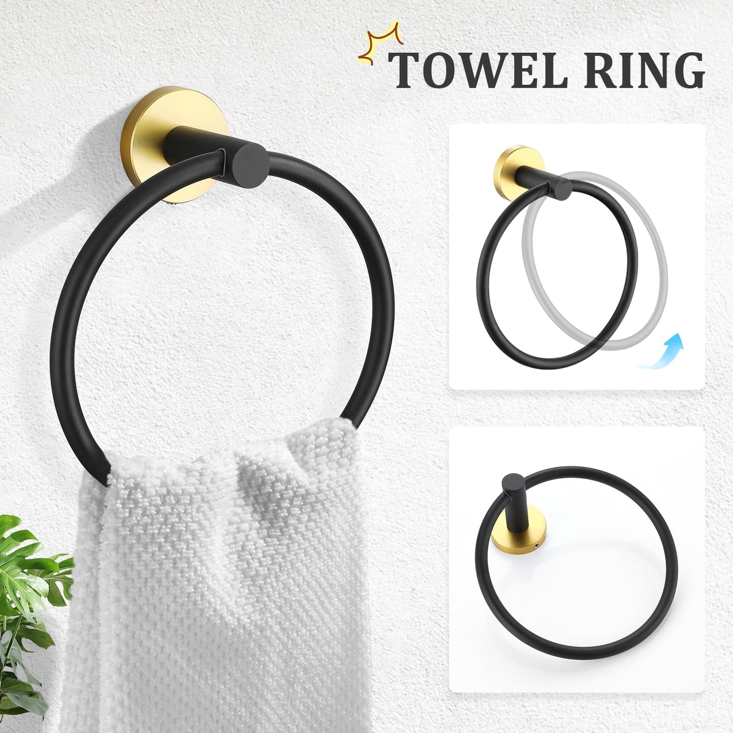 TURS Brushed Gold 5 Piece Bathroom Hardware Set, SUS304 Stainless Steel 24 Inch Bath Towel Bar Set, Round Bathroom Accessories Kit Wall Mounted