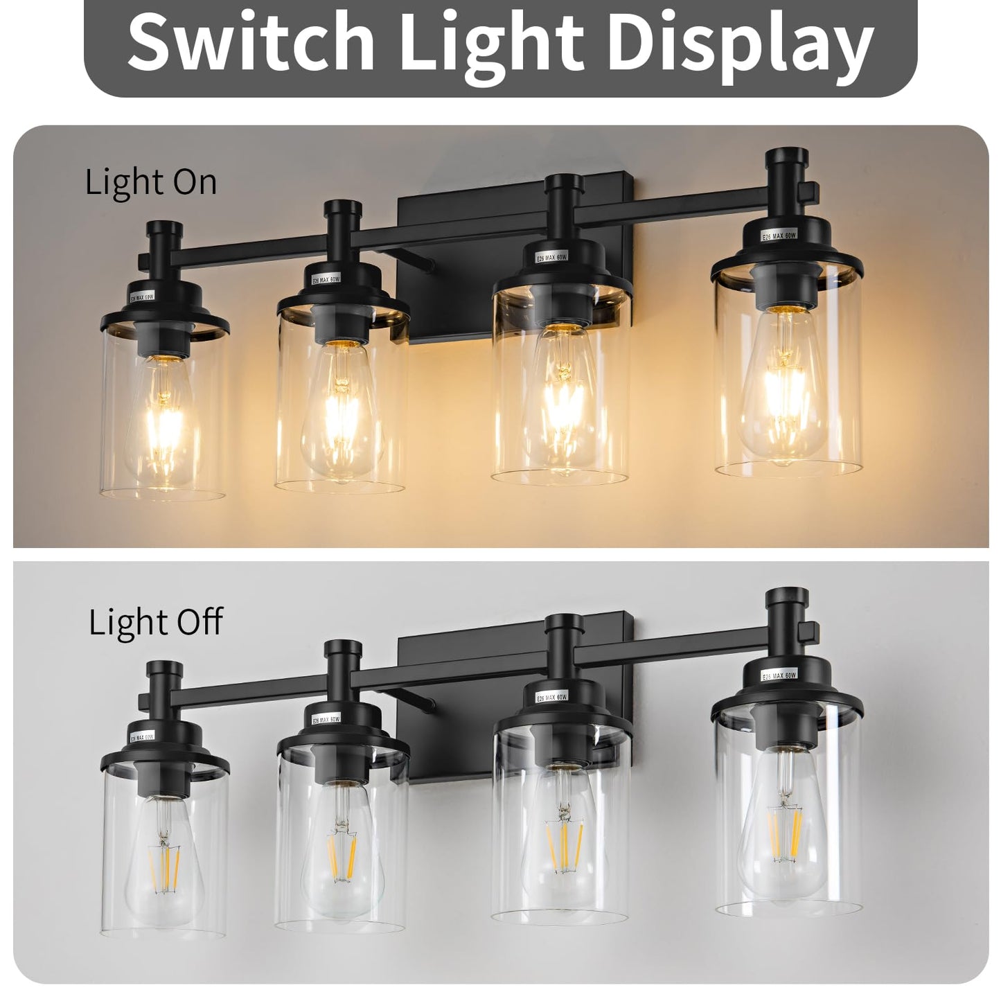 3 Light Bathroom Light Fixtures, Black and Brushed Gold Vanity Light Fixture Over Mirror, Modern Wall Sconces Lighting Wall Lamp for Bathroom, Bedroom, Hallway with Clear Glass Shade