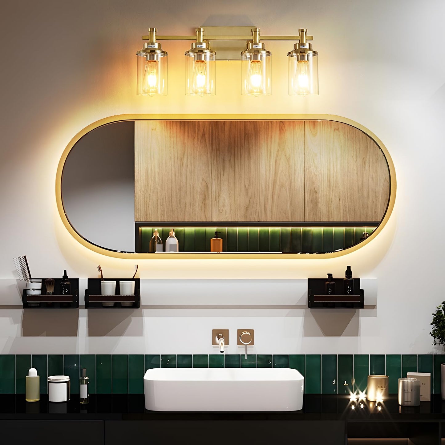 3 Light Bathroom Light Fixtures, Black and Brushed Gold Vanity Light Fixture Over Mirror, Modern Wall Sconces Lighting Wall Lamp for Bathroom, Bedroom, Hallway with Clear Glass Shade