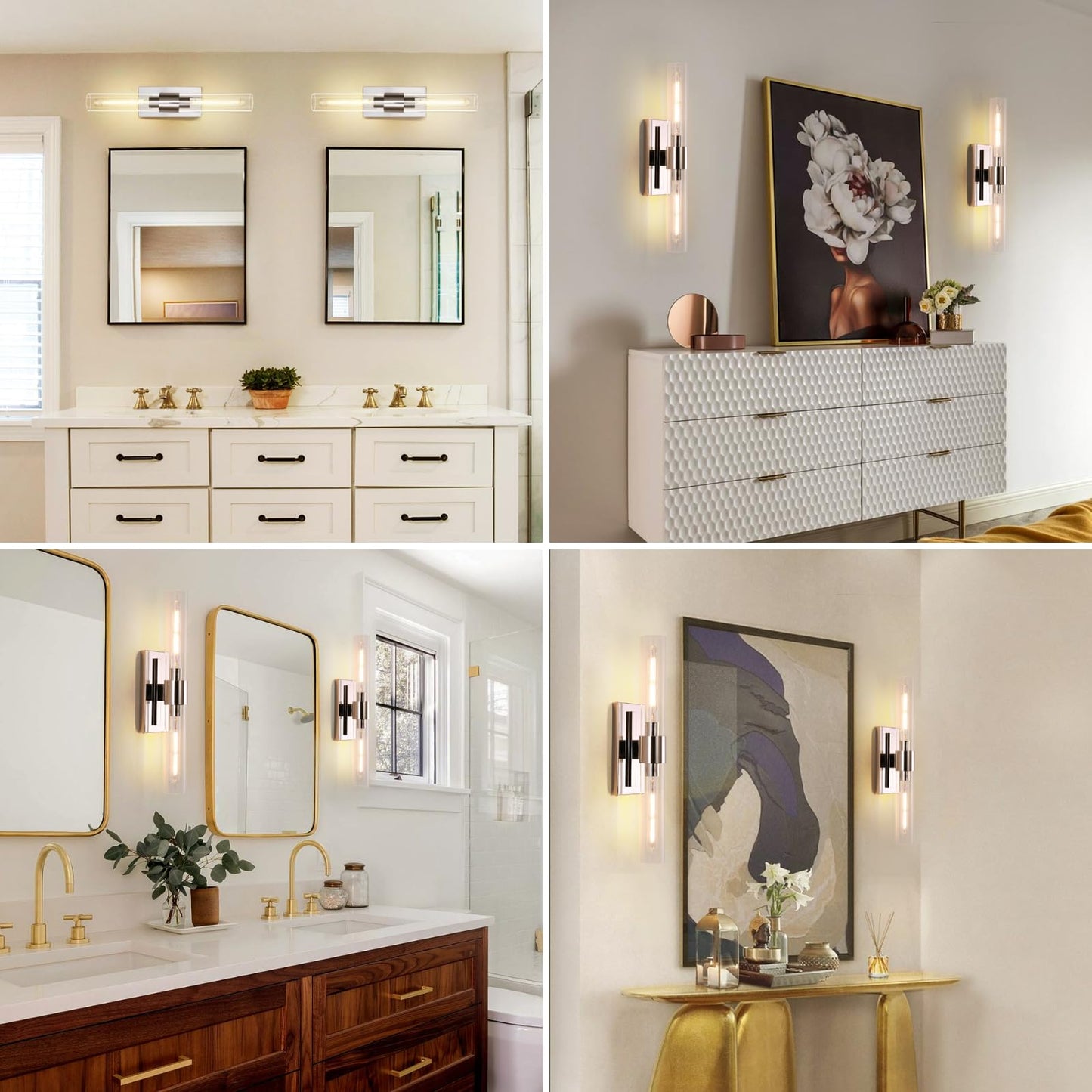 Brass Wall Sconces Set of Two, 22.8" Sconces Wall Lighting 2-Light, Gold Bathroom Vanity Wall Sconces, Glass Tube Wall Sconces, Indoor Wall Sconces for Bathroom, Bedroom, Vanity, Hallway